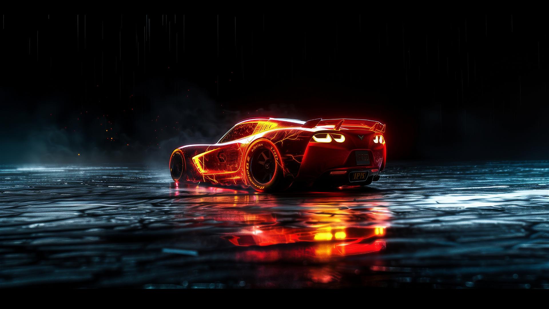 Rear close-up of Lightning McQueen from Harry Potter with spotlight effect