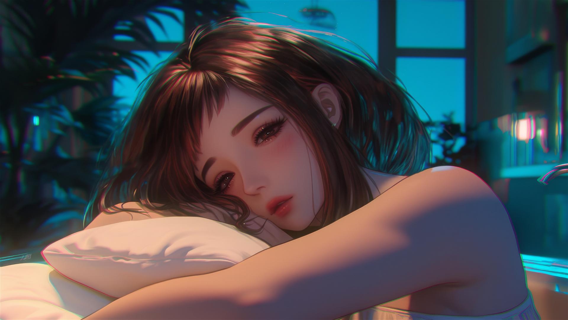 Ochaco Uraraka in a warm lit bathtub, leisurely resting, auburn hair, pink blush on cheeks