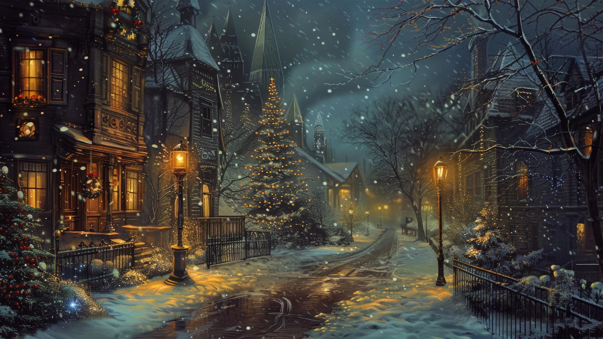 Christmas night on a silent street