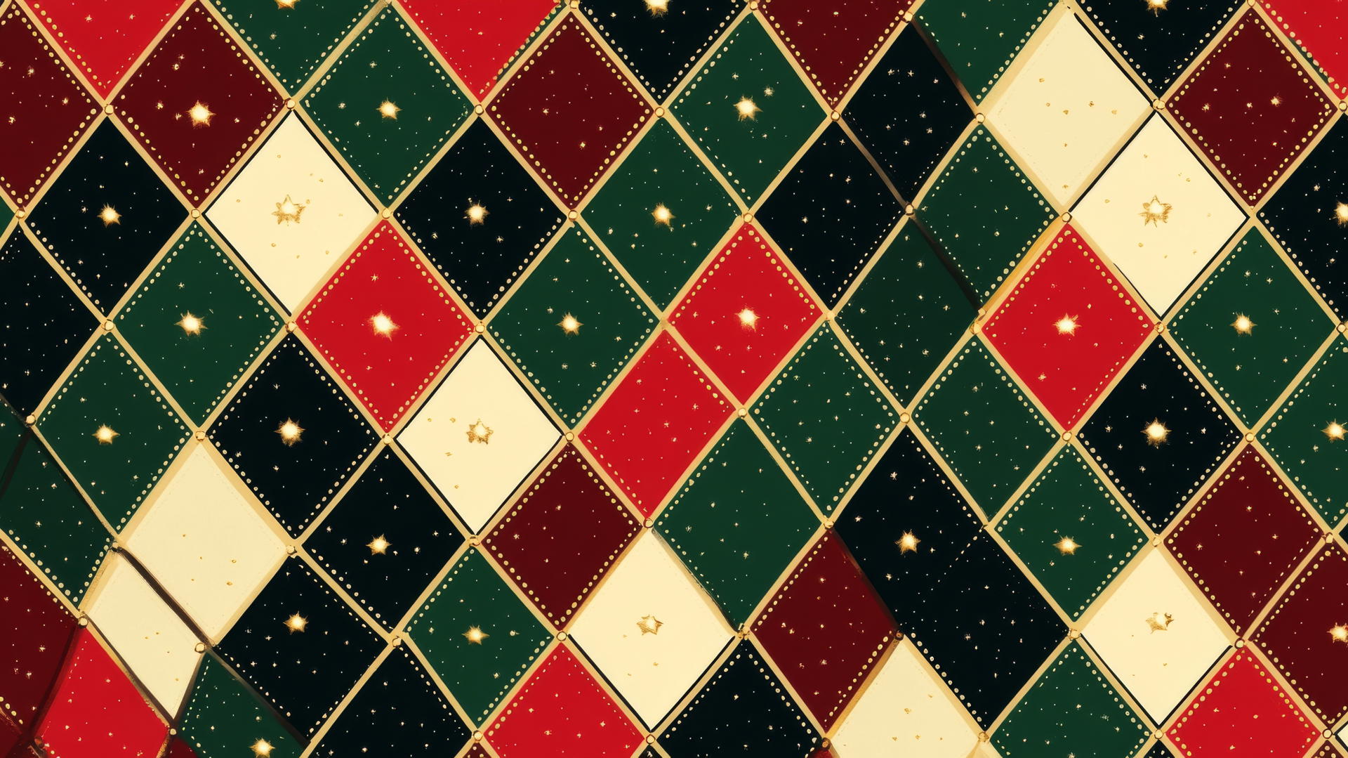 Christmas wallpaper preppy argyle pattern with holly berries and gold accents