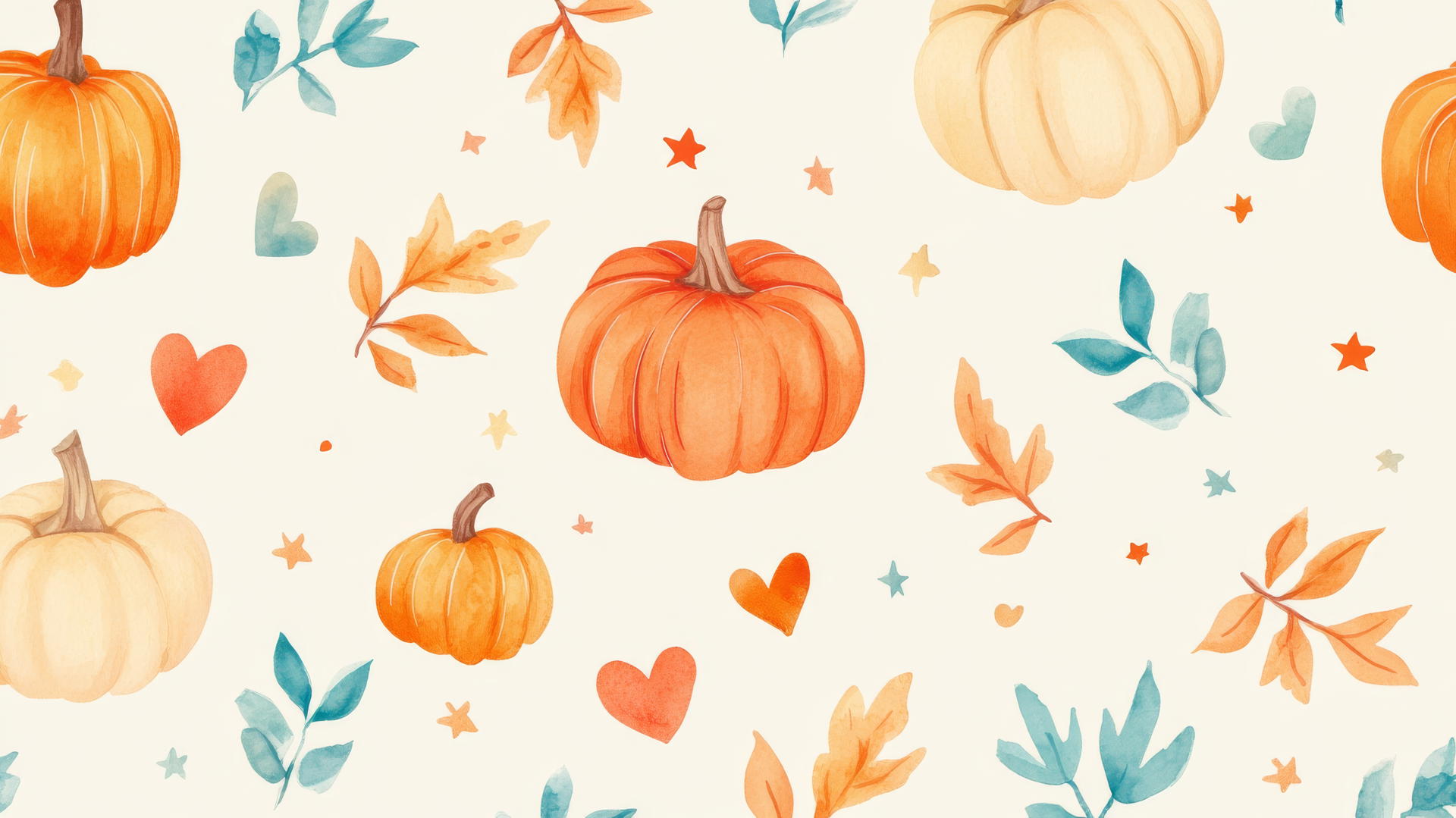 preppy autumn wallpaper with hand-drawn foliage, pumpkins, and cozy blankets