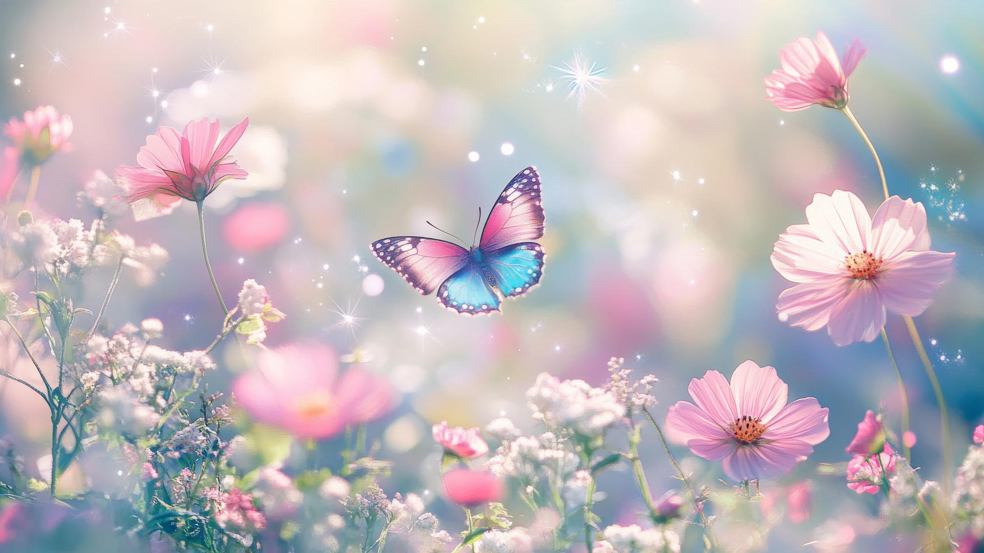 cute wallpapers for girls featuring a pastel garden with smiling flowers and butterflies