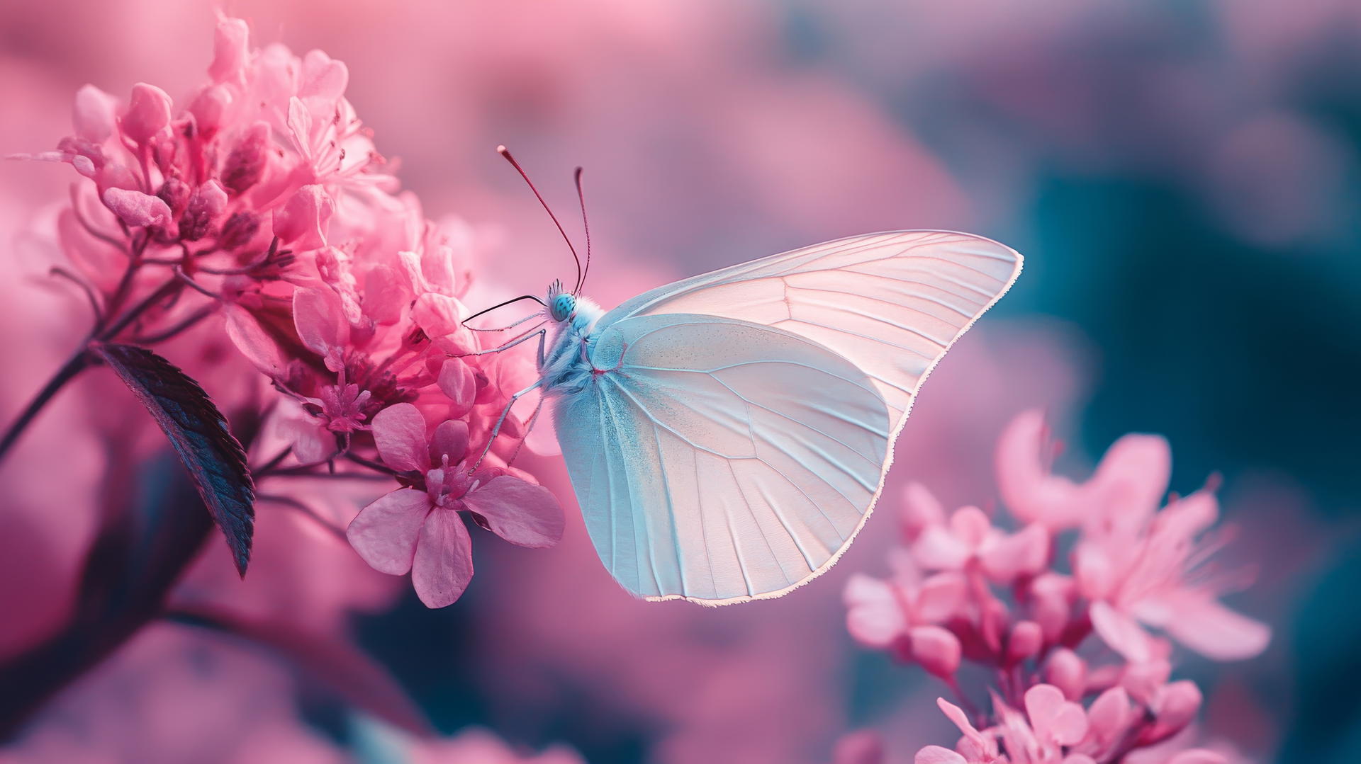 aesthetic pink wallpaper with a butterfly on a soft pink flower