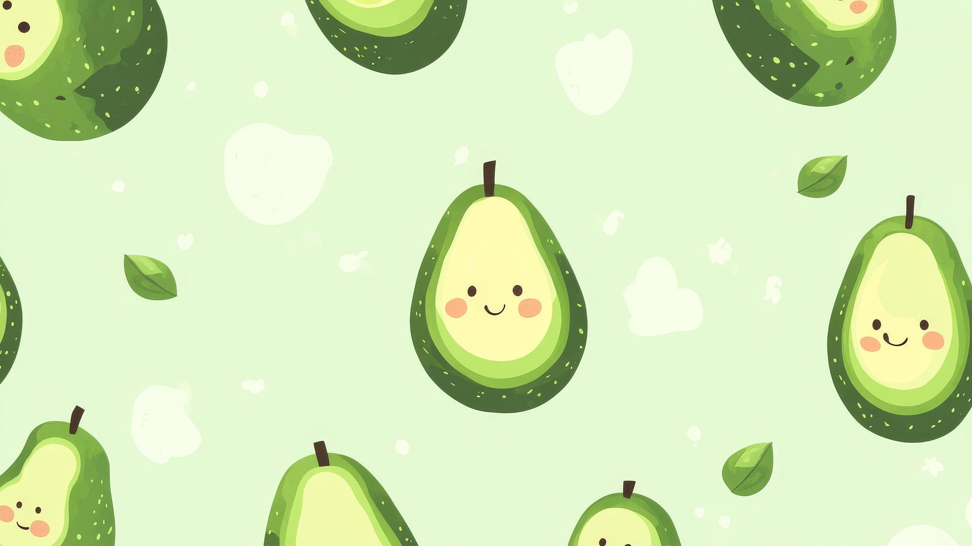 cute green wallpaper with kawaii avocados on a light green background