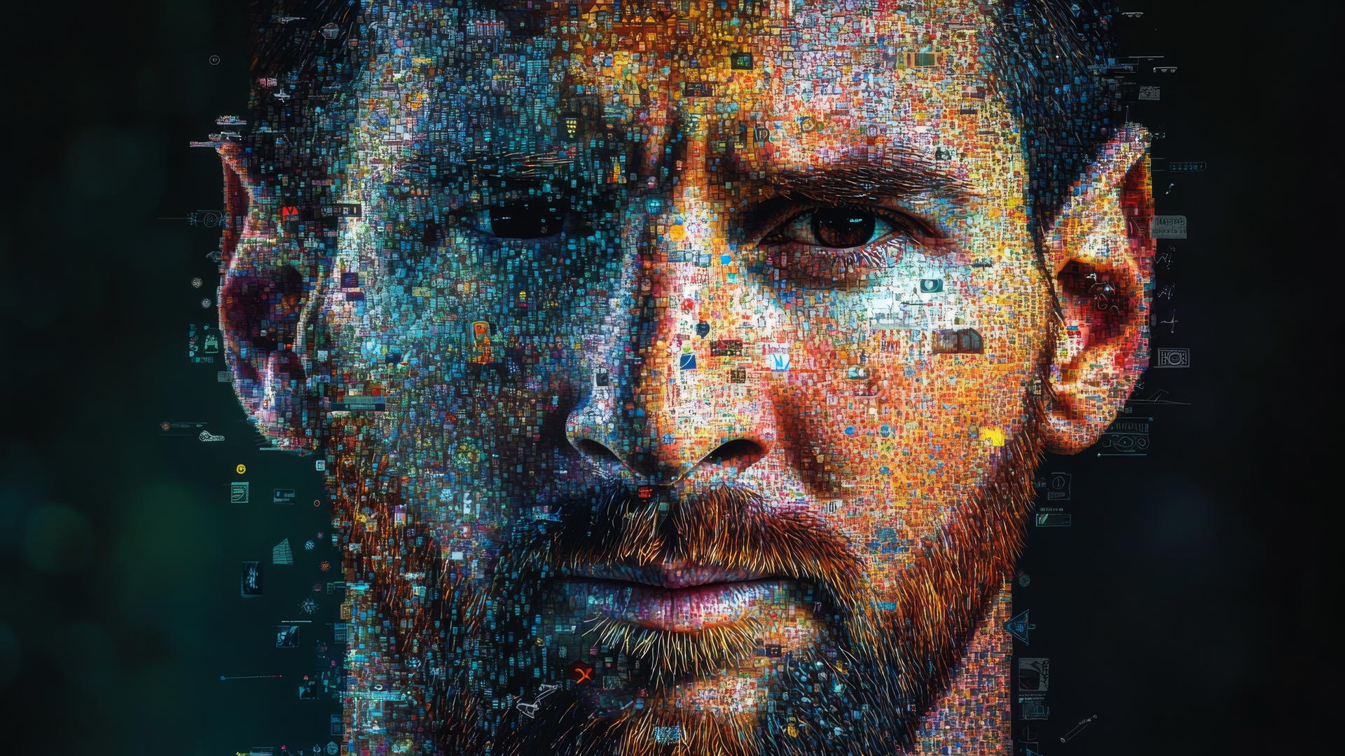 wallpaper messi 4k digital mosaic of Messi's face made of soccer icons