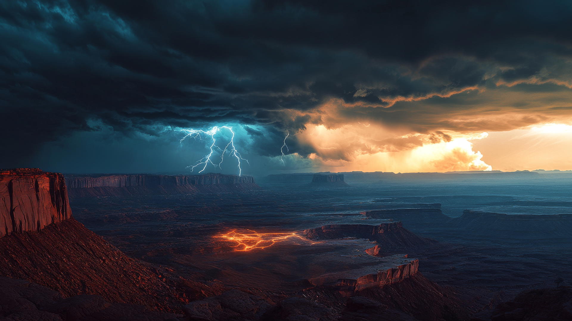 A dramatic 4K image of a thunderstorm over a vast desert landscape, beautiful nature wallpaper 4k