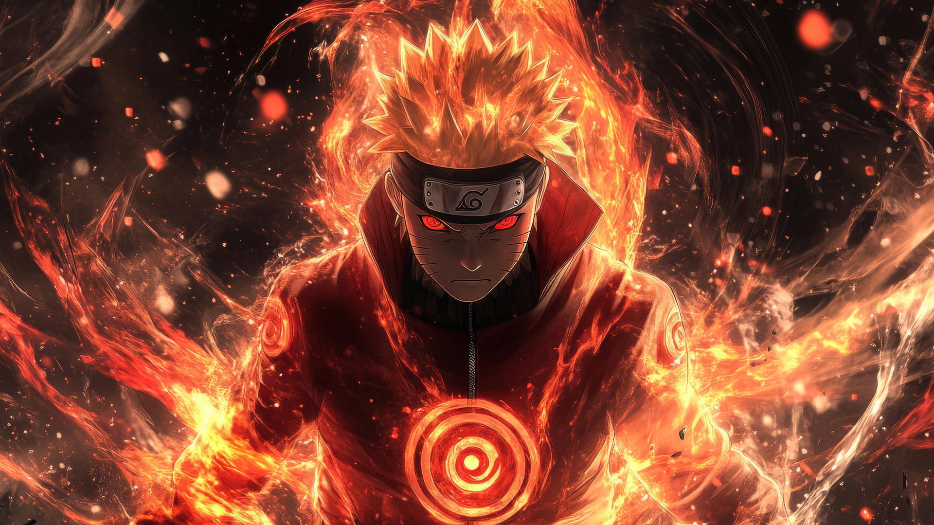Naruto 4k wallpaper with half-transformed Bijuu form, glowing red chakra cloak