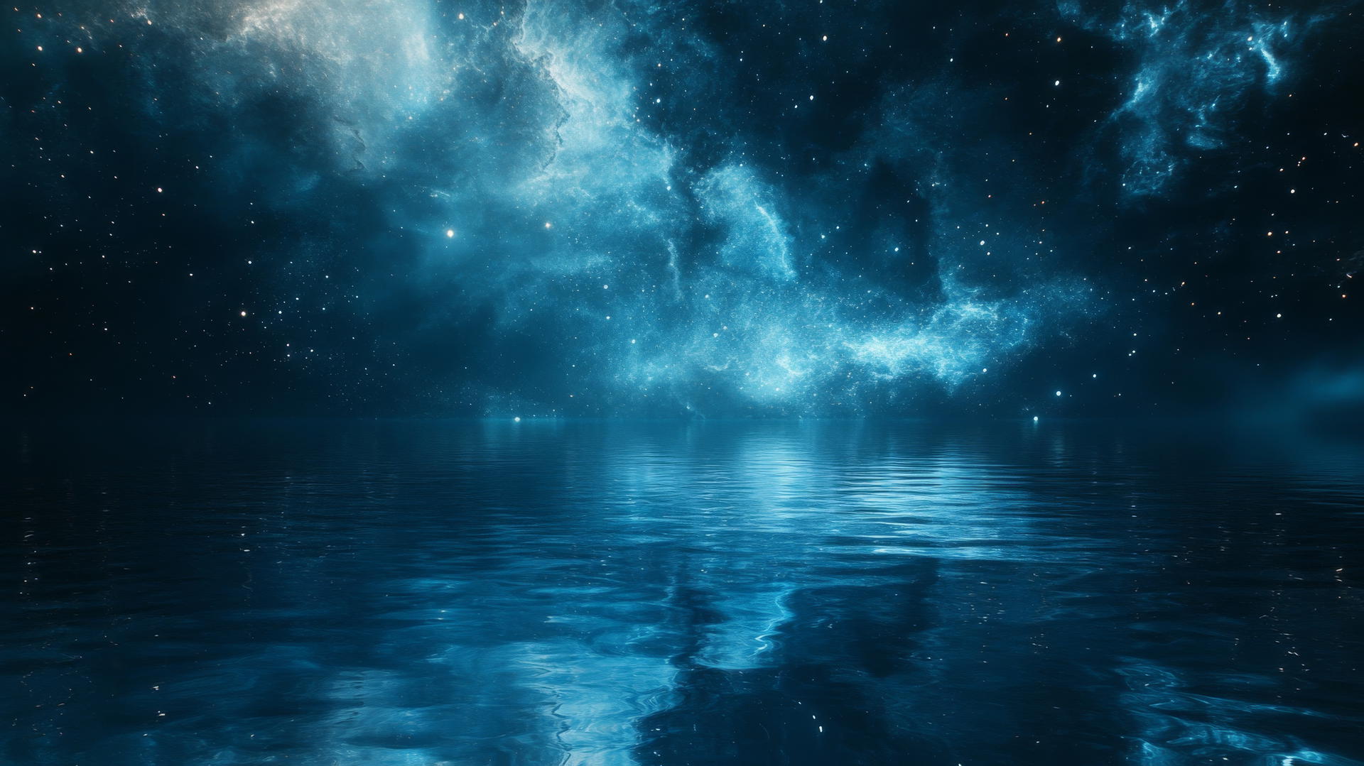 Dark blue aesthetic wallpaper with galaxy reflection in water
