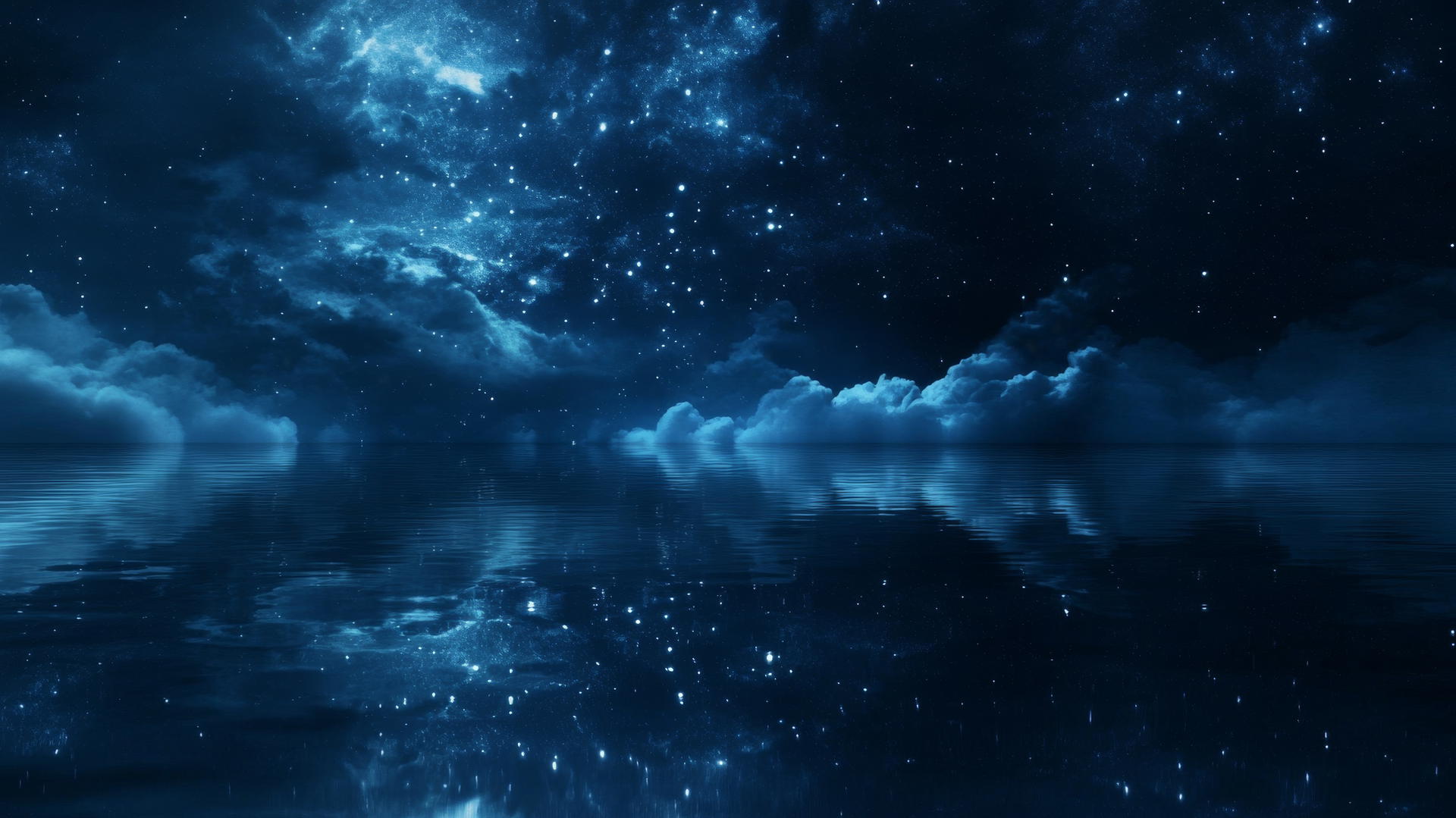 dark blue aesthetic wallpaper with galaxy reflection in water