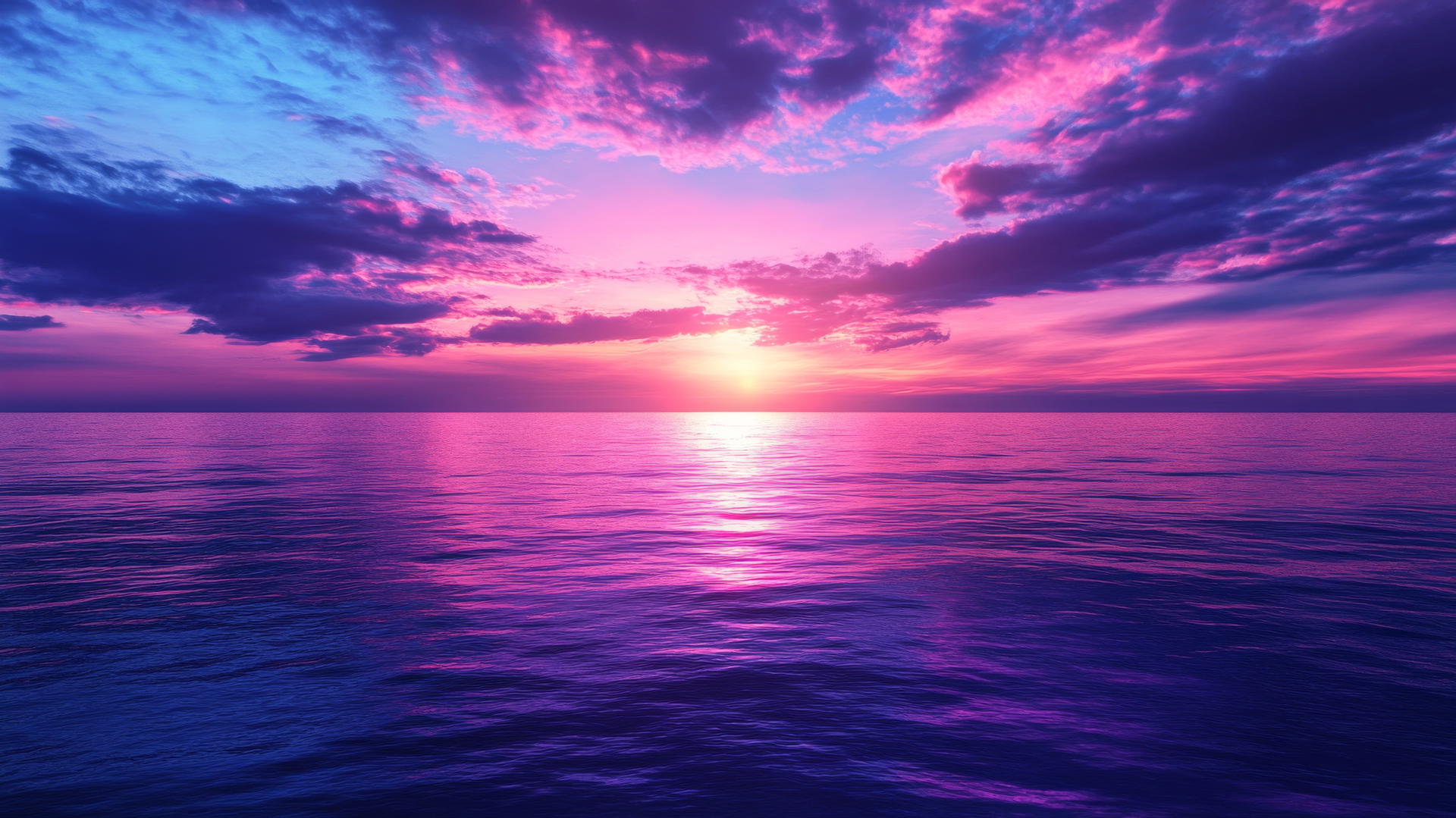 Purple wallpaper 4K of a serene sunset over a tranquil ocean