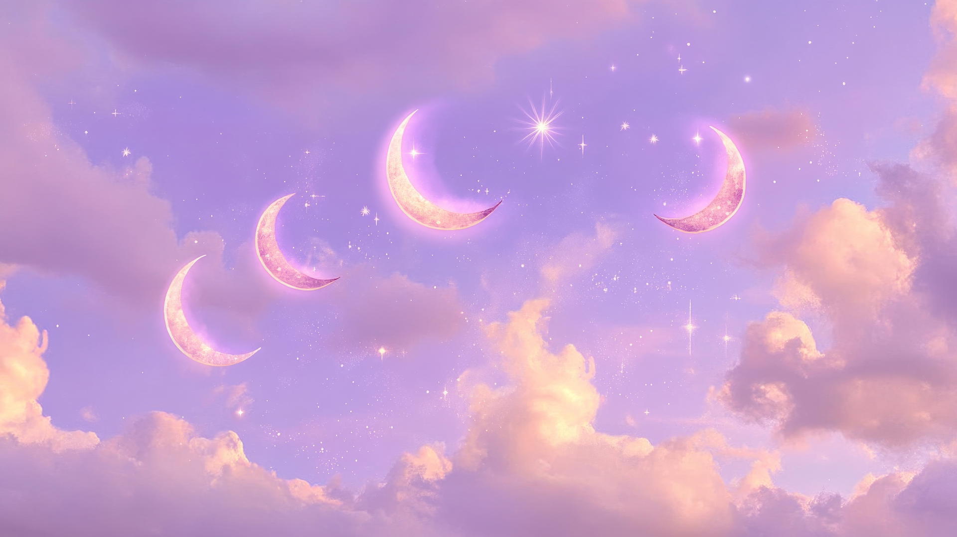 purple wallpaper aesthetic with whimsical celestial crescent moons and stars in soft purple tones