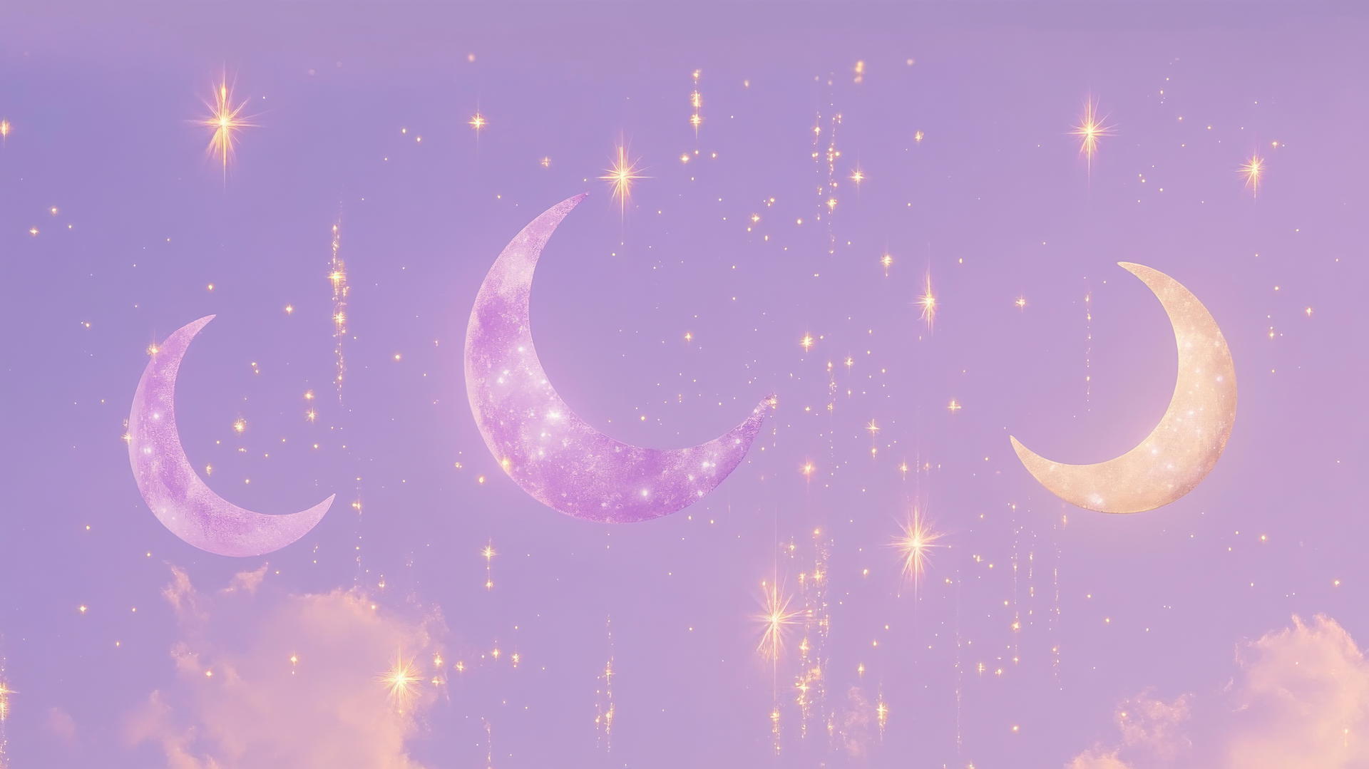 purple wallpaper aesthetic with crescent moons and stars on pale violet sky