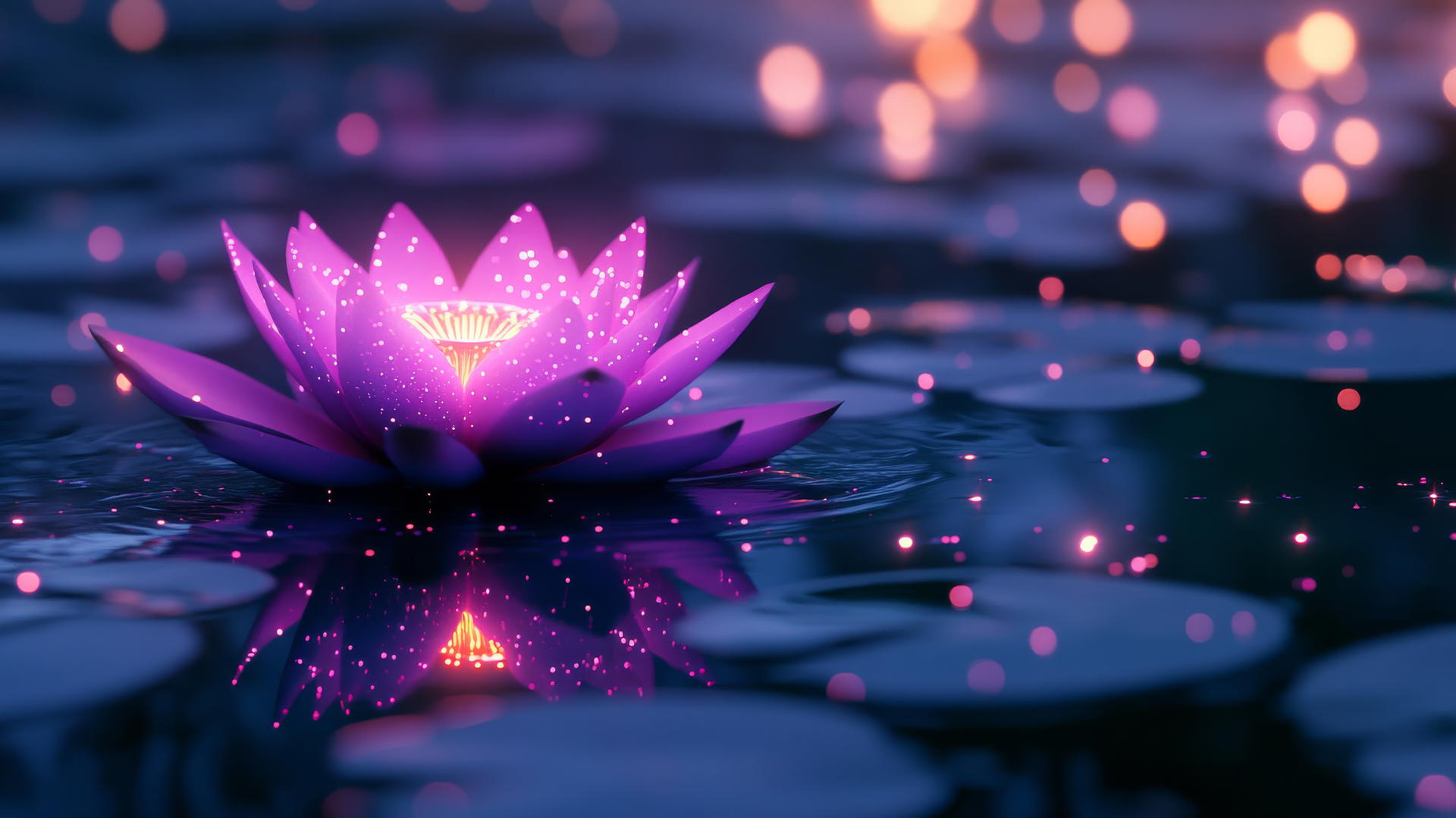 Neon purple aesthetic wallpaper of a lotus flower floating on a lake