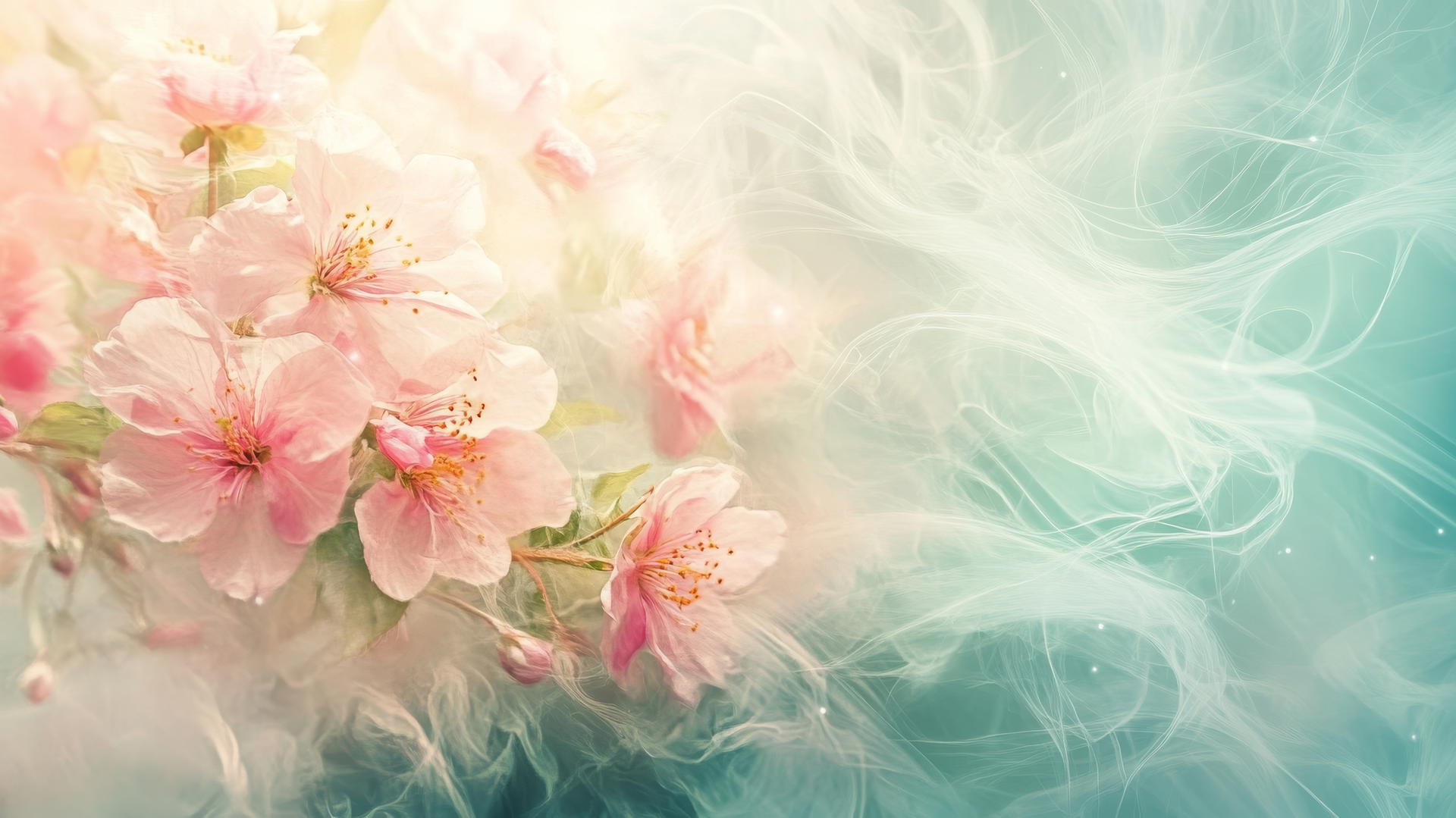 Spring wallpaper with swirling floral elements and light colors