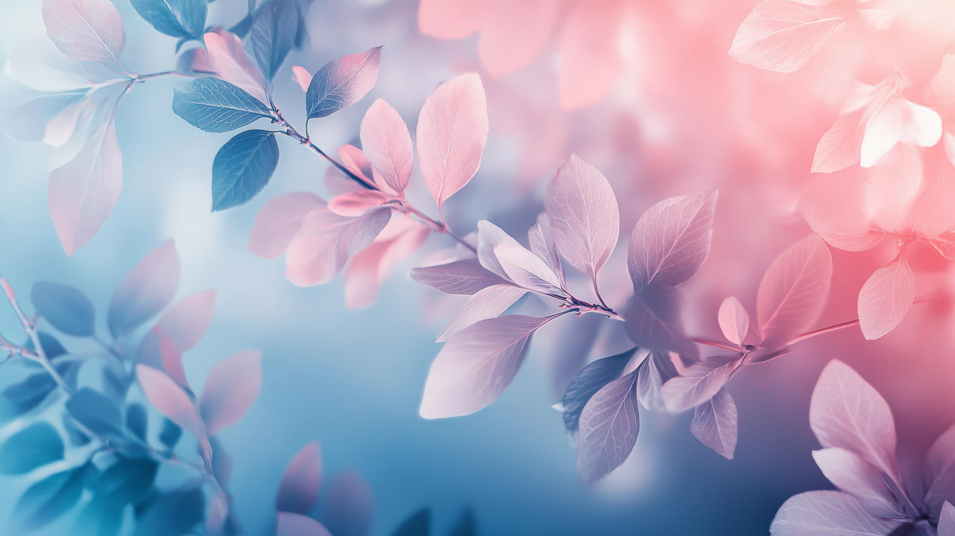 spring aesthetic wallpaper with abstract floral elements, soft pink and blue gradients