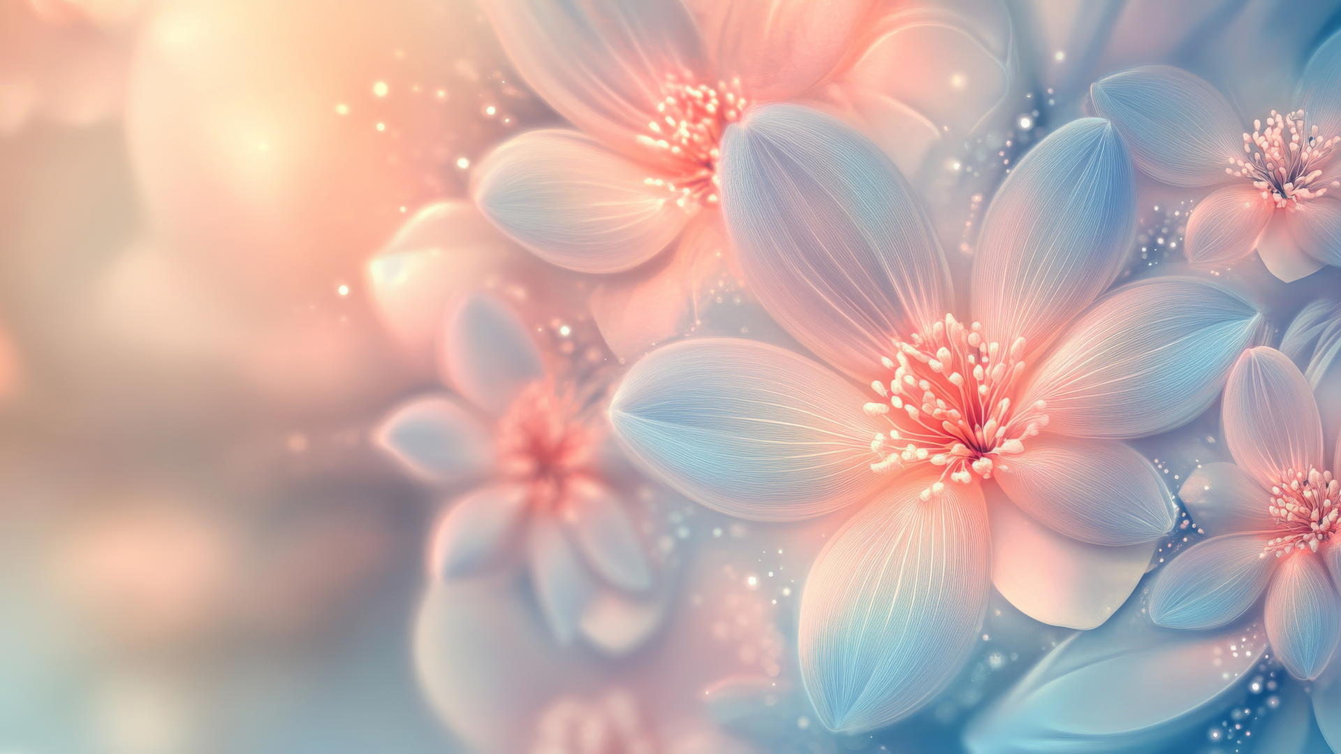 spring aesthetic wallpaper with intricate floral patterns in soft pastel tones and glowing light effects