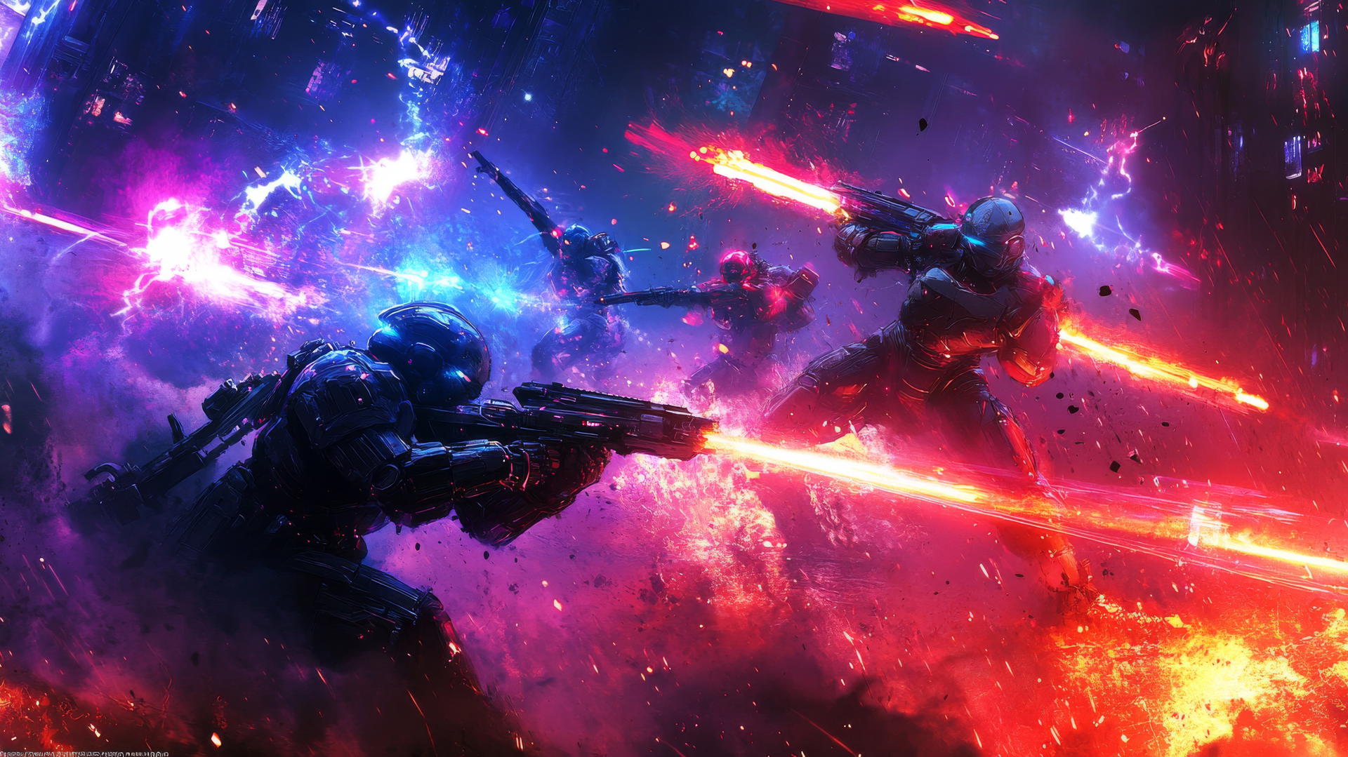 cool wallpapers for boys featuring futuristic battle scene with armored warriors and neon lights