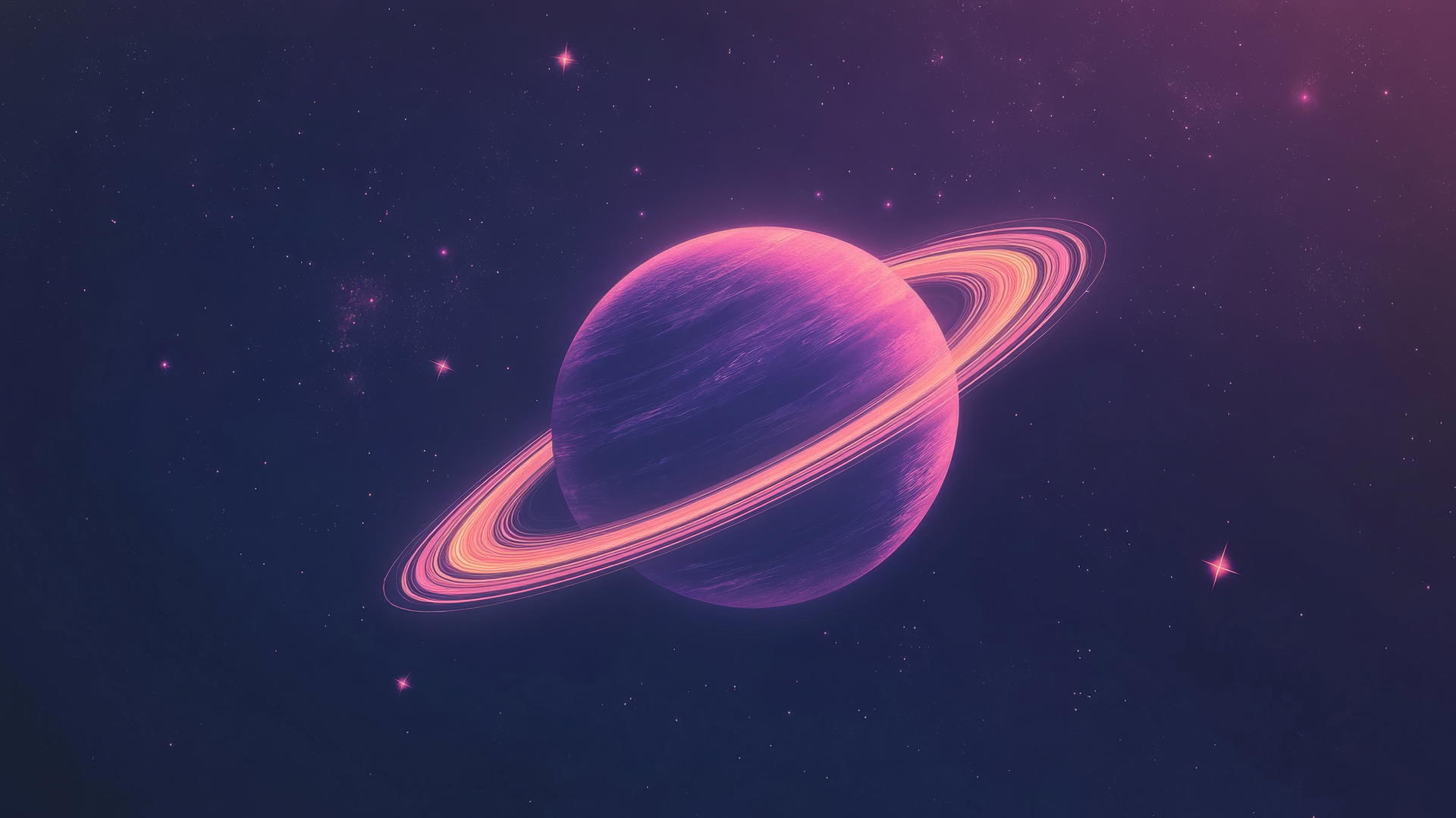 Minimalist glowing planet with rings in a dark starry sky