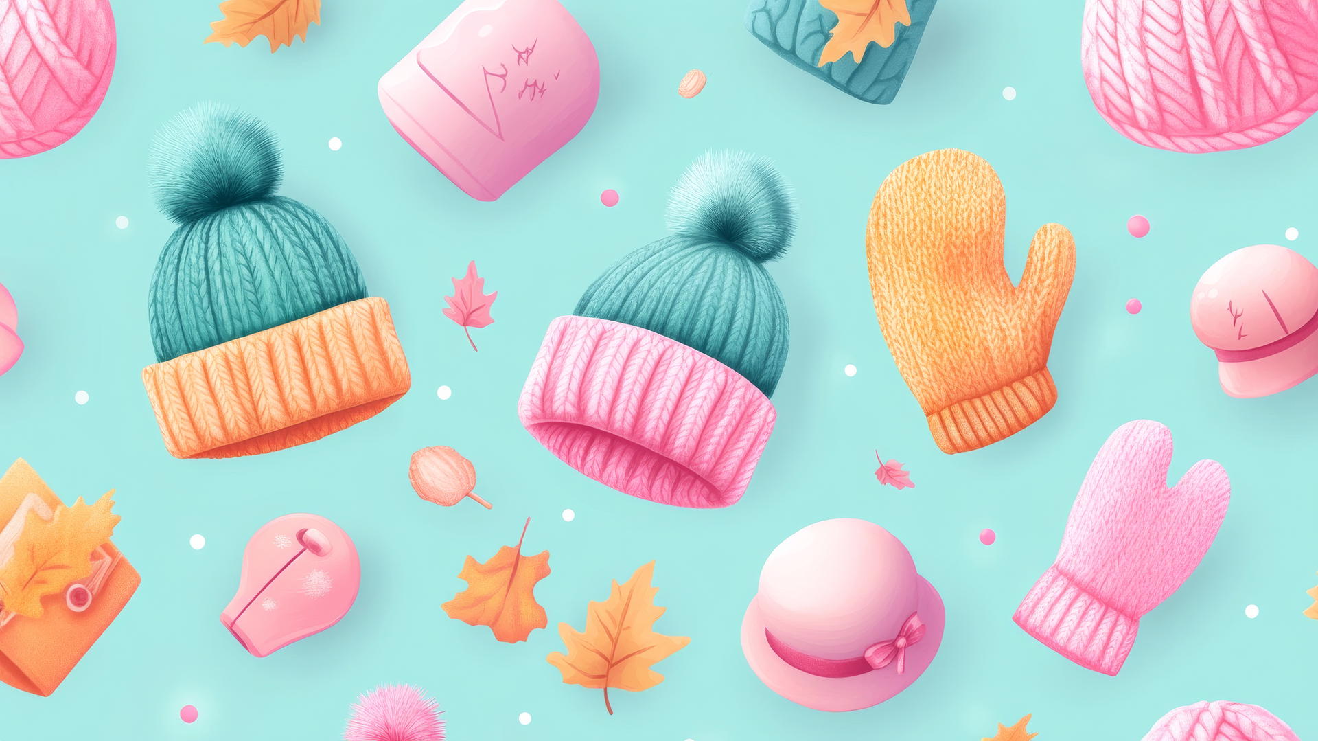 cozy fall items on pastel teal background
