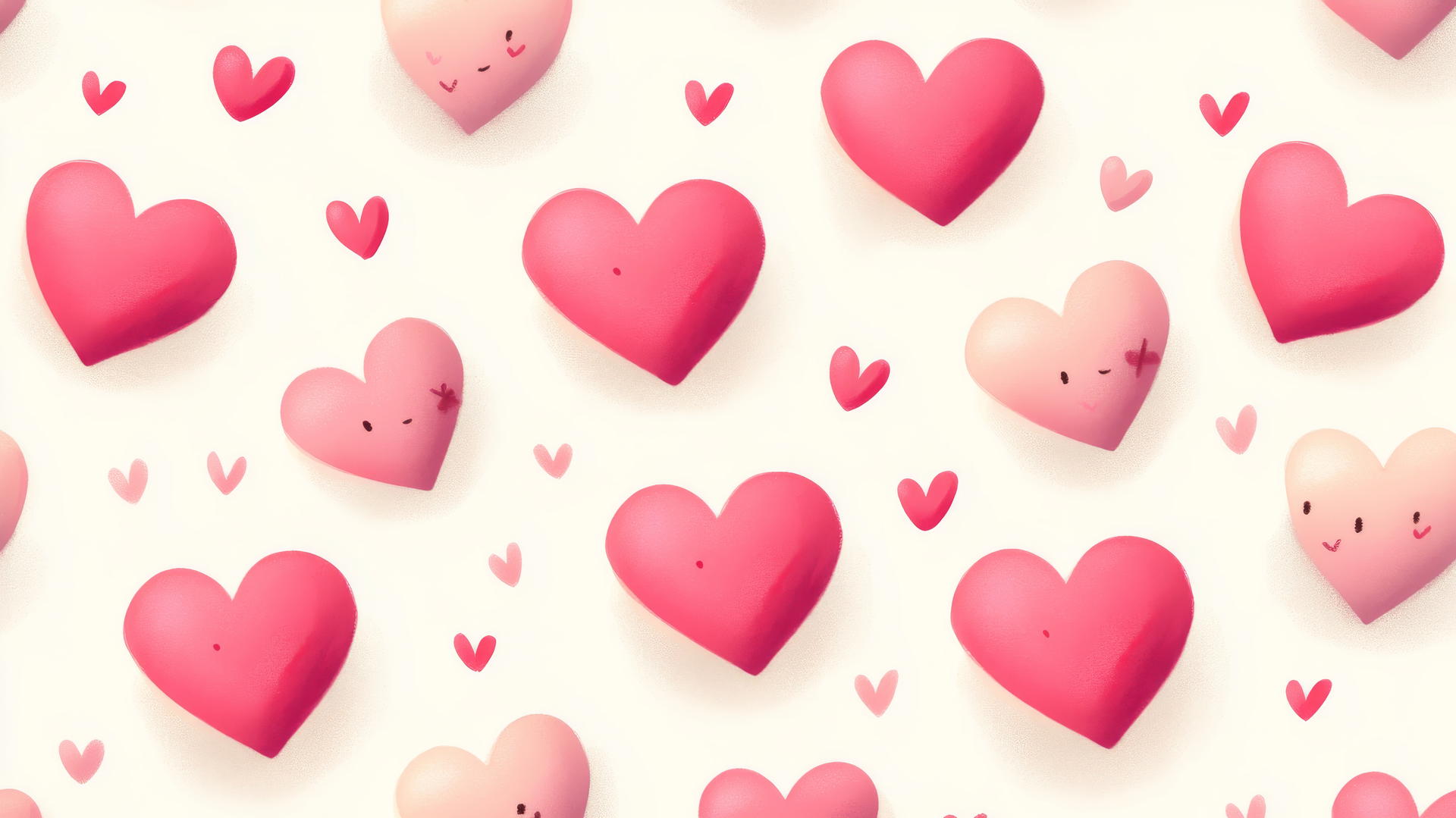 Pink hearts on cream background with hand-drawn style