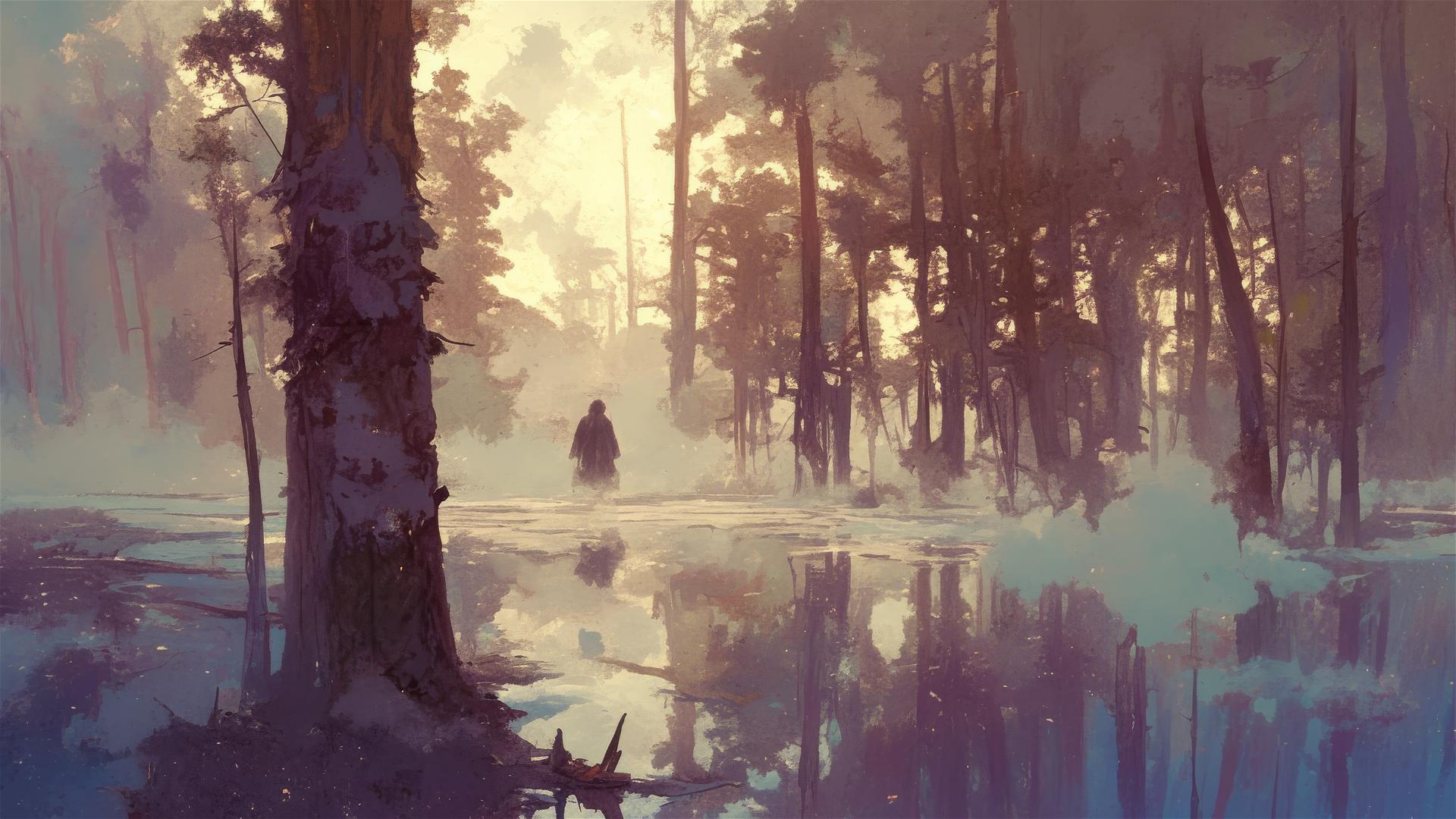 Ethereal vapor forest with warm geothermal mist