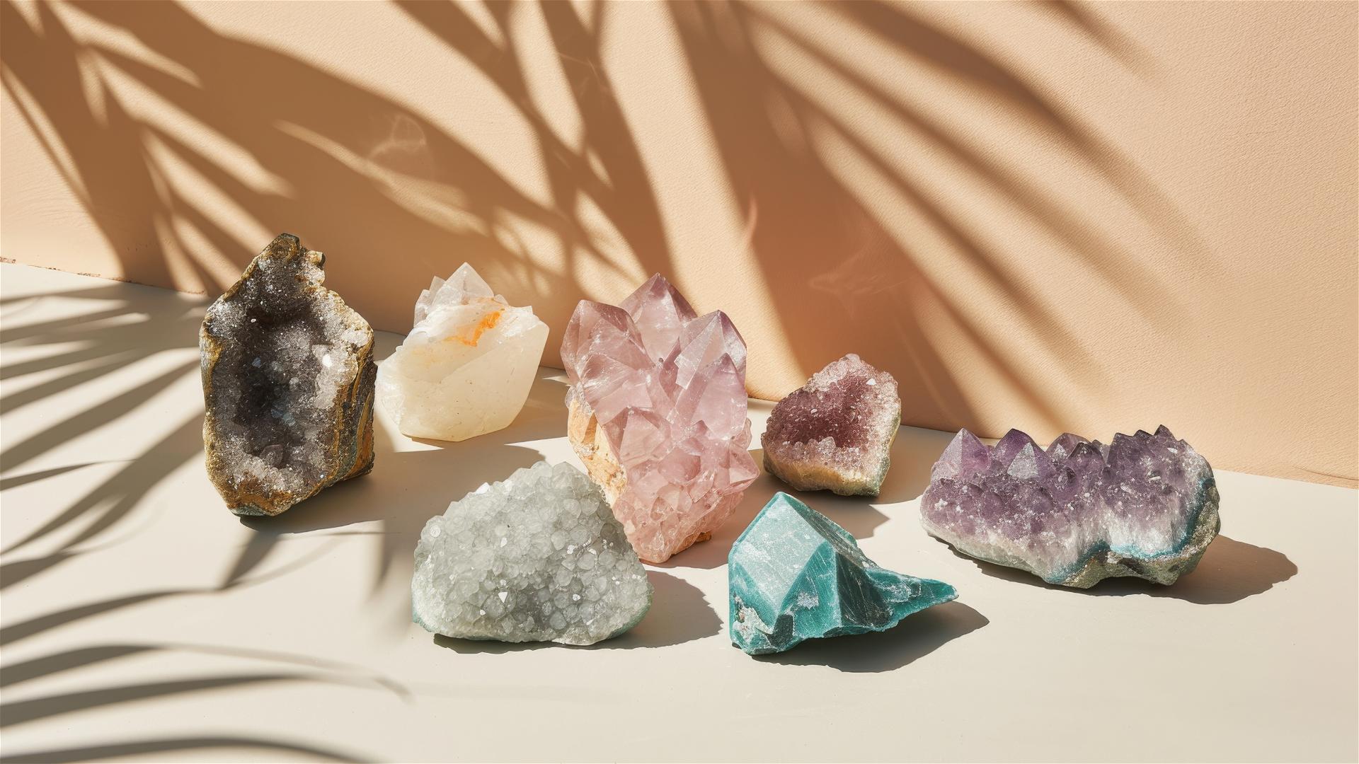 Mockup of healing crystals with creative direction, negative space