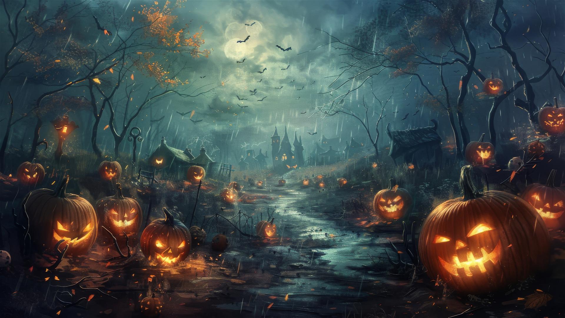 Halloween-themed background with spooky elements in 4K resolution