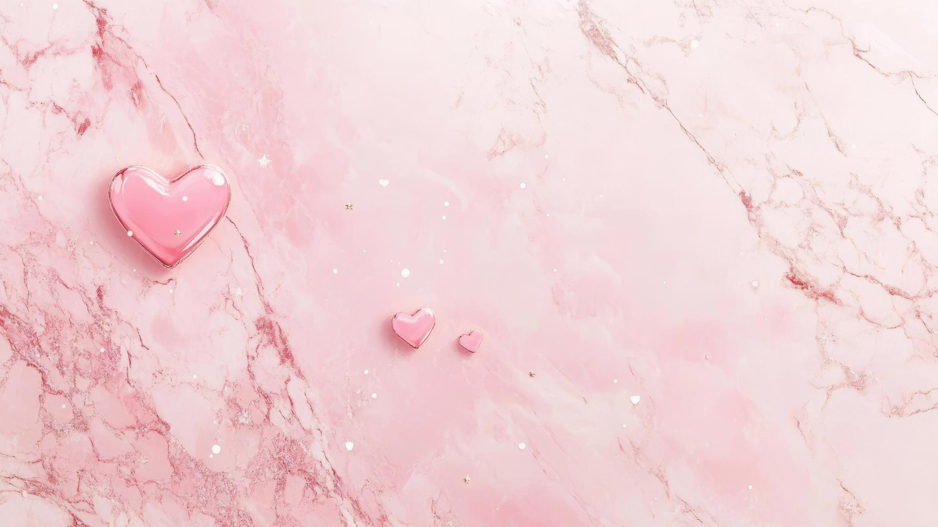 cute pink aesthetic wallpaper with marble texture, minimalist hearts, and stars