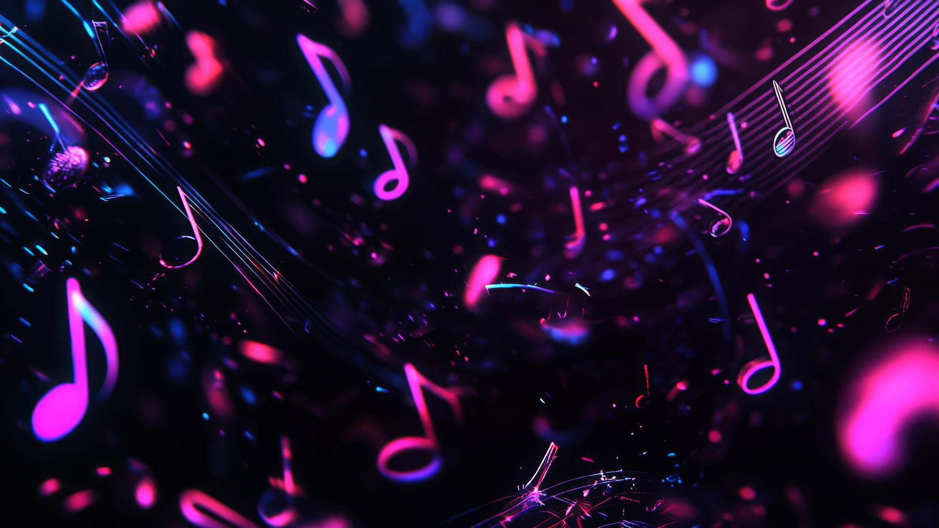 black wallpaper for girls with neon pink and purple music notes