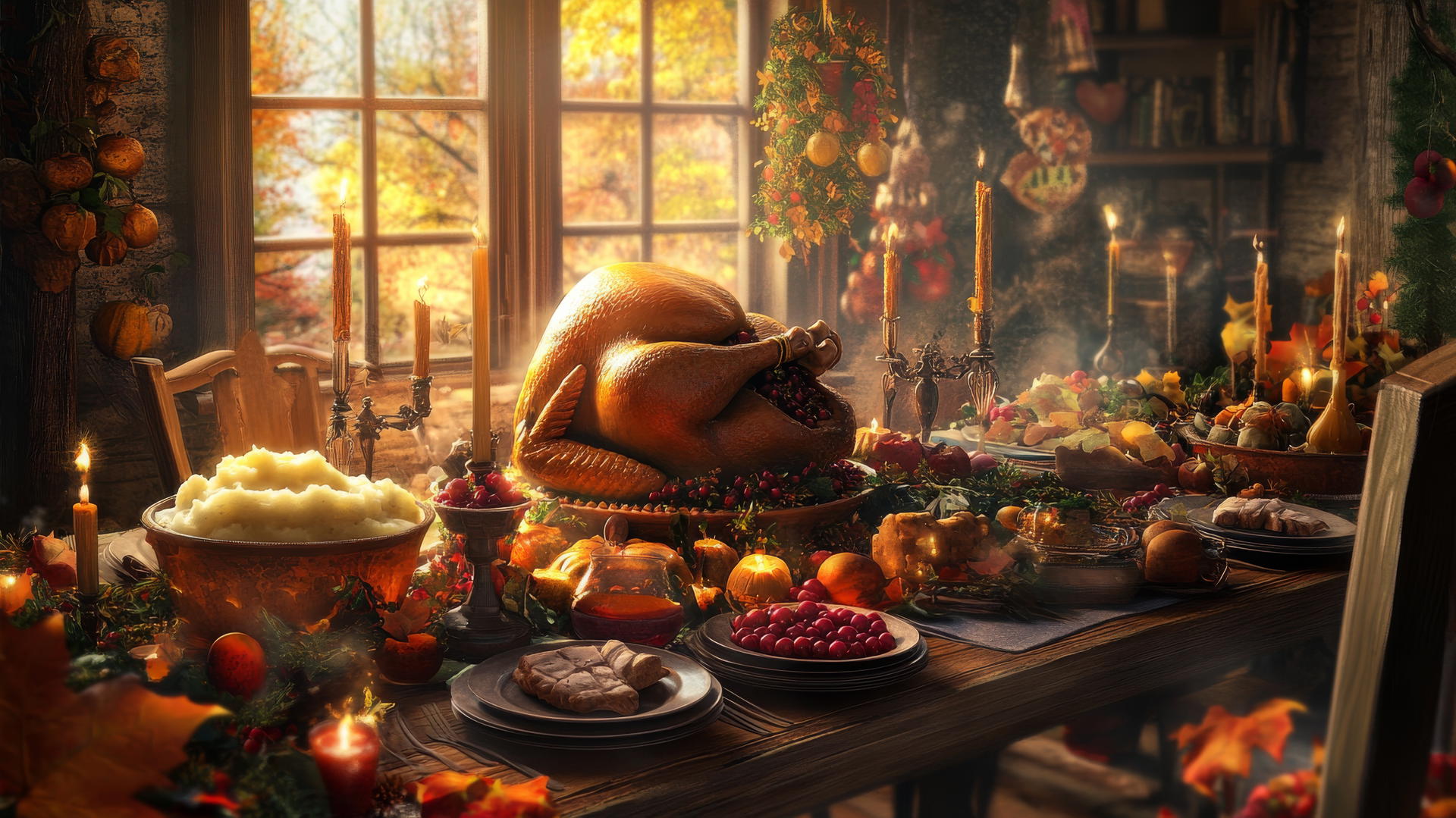 thanksgiving wallpaper with cozy Thanksgiving dinner table setup