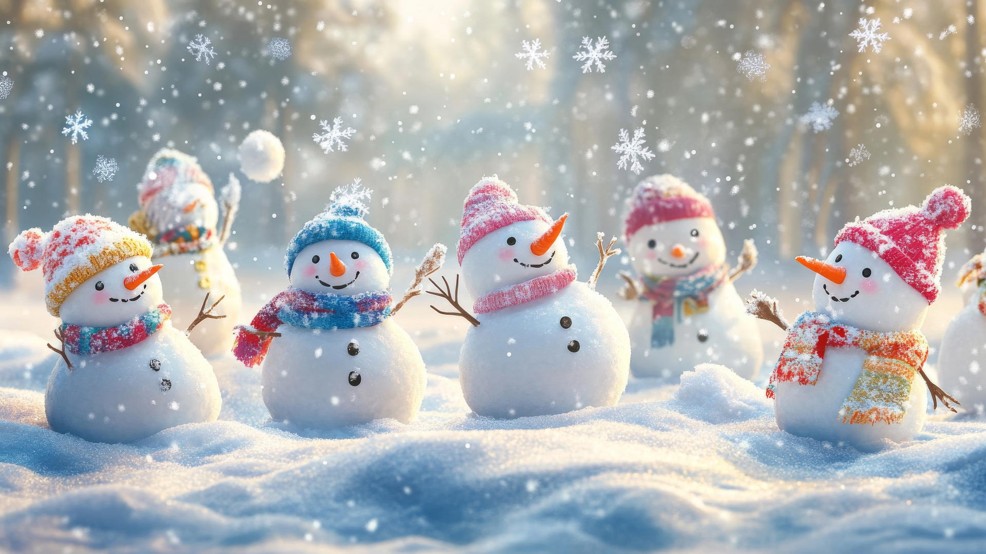 cute winter wallpaper with tiny snowmen having a snowball fight