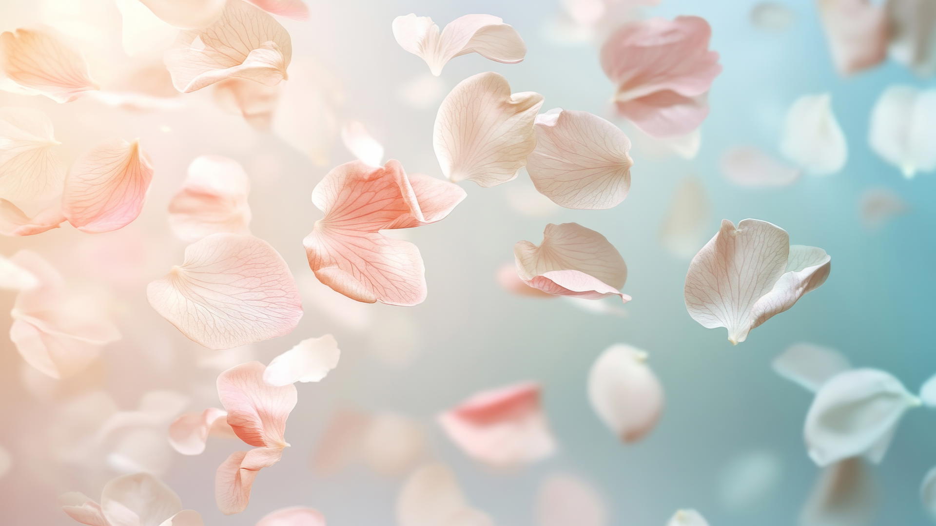 spring wallpaper with soft pastel petals on a light gradient background