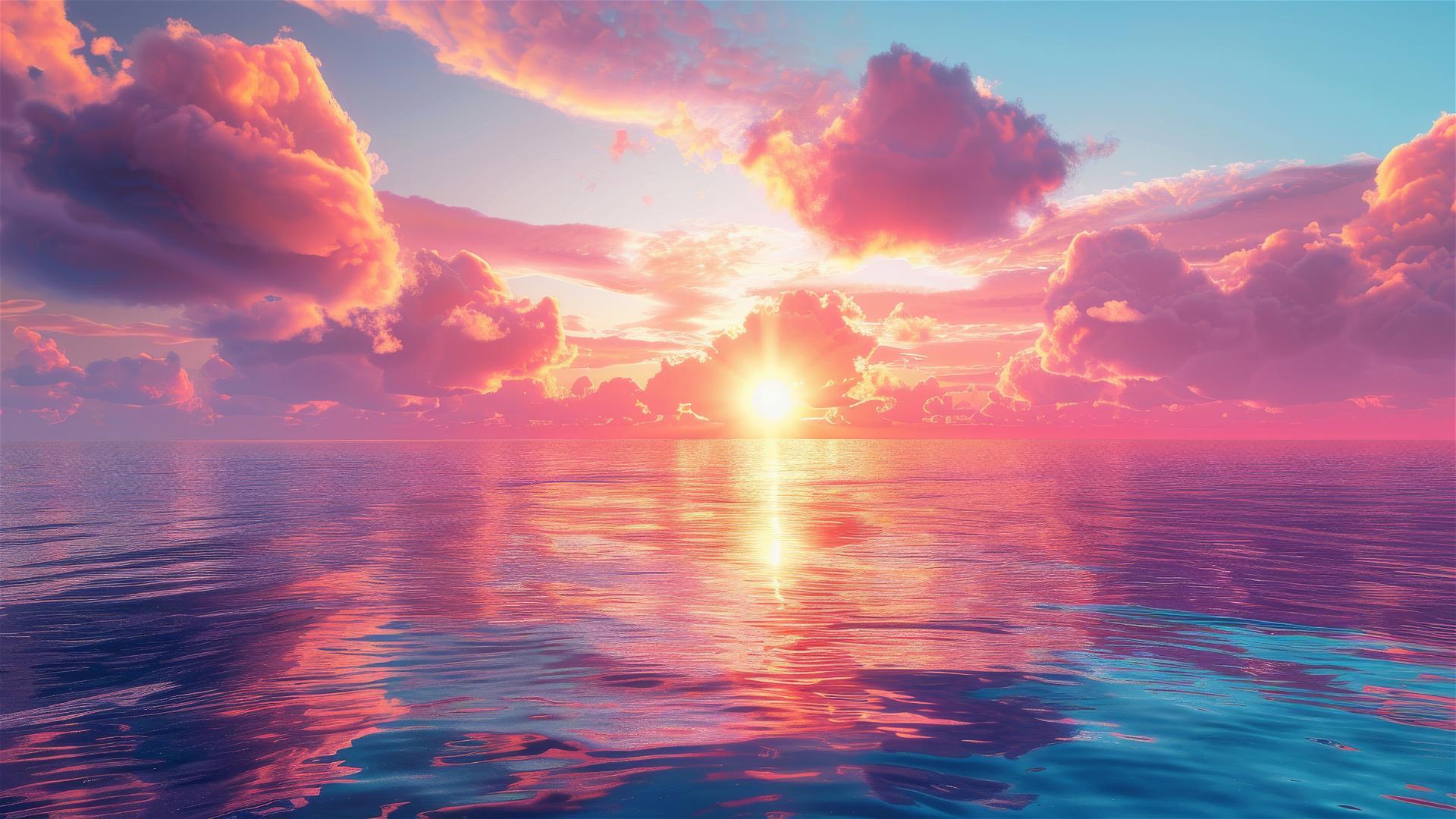 Vibrant sunset with bright colors over Maldives ocean