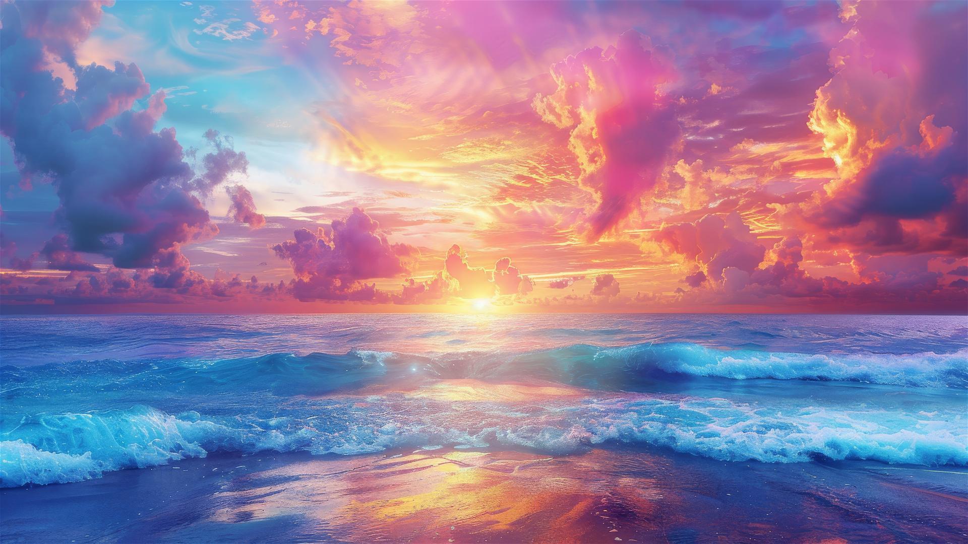 Vibrant sunset with bright colors over Maldives ocean
