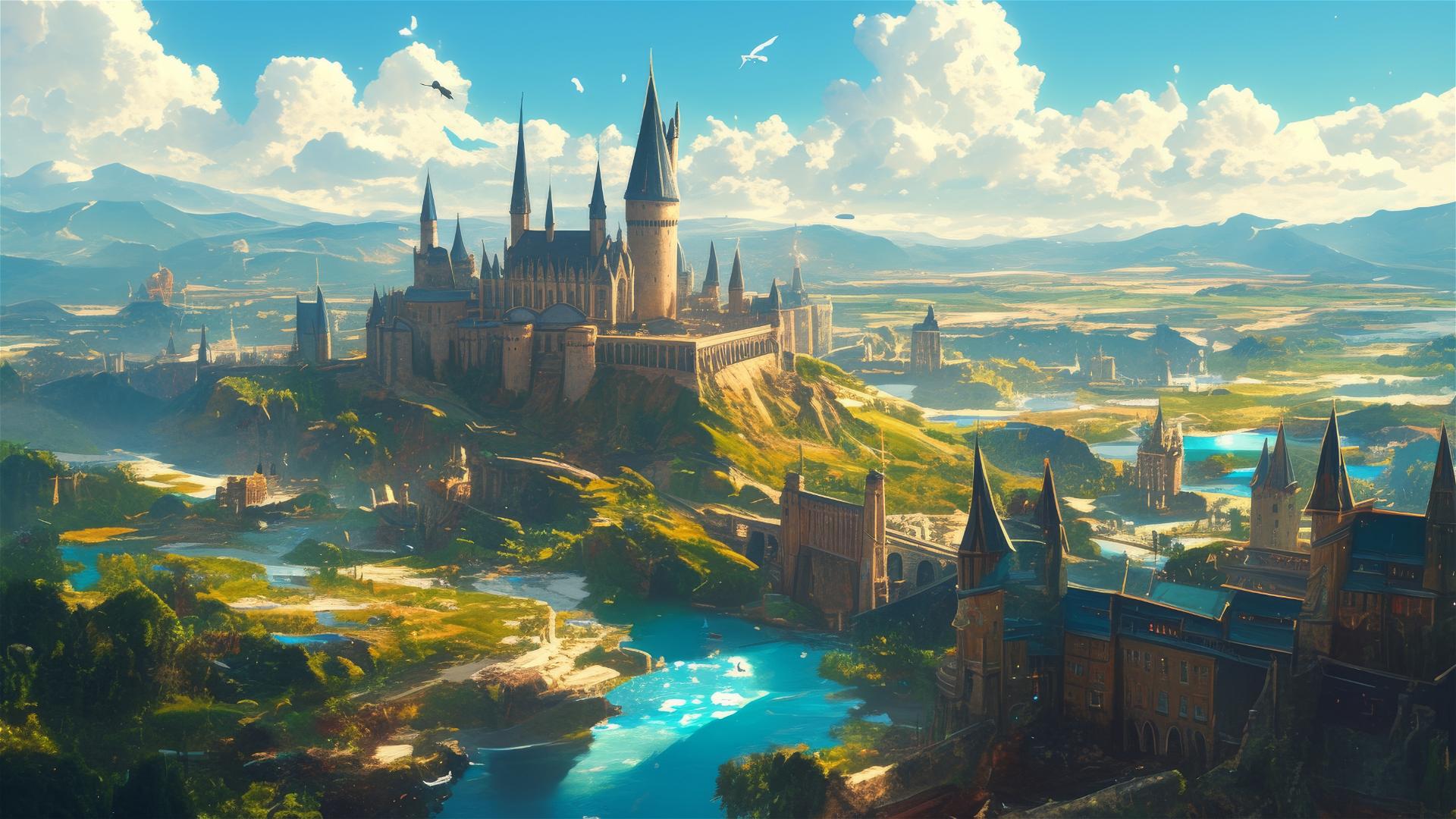Hogwarts School aerial illustration from Harry Potter