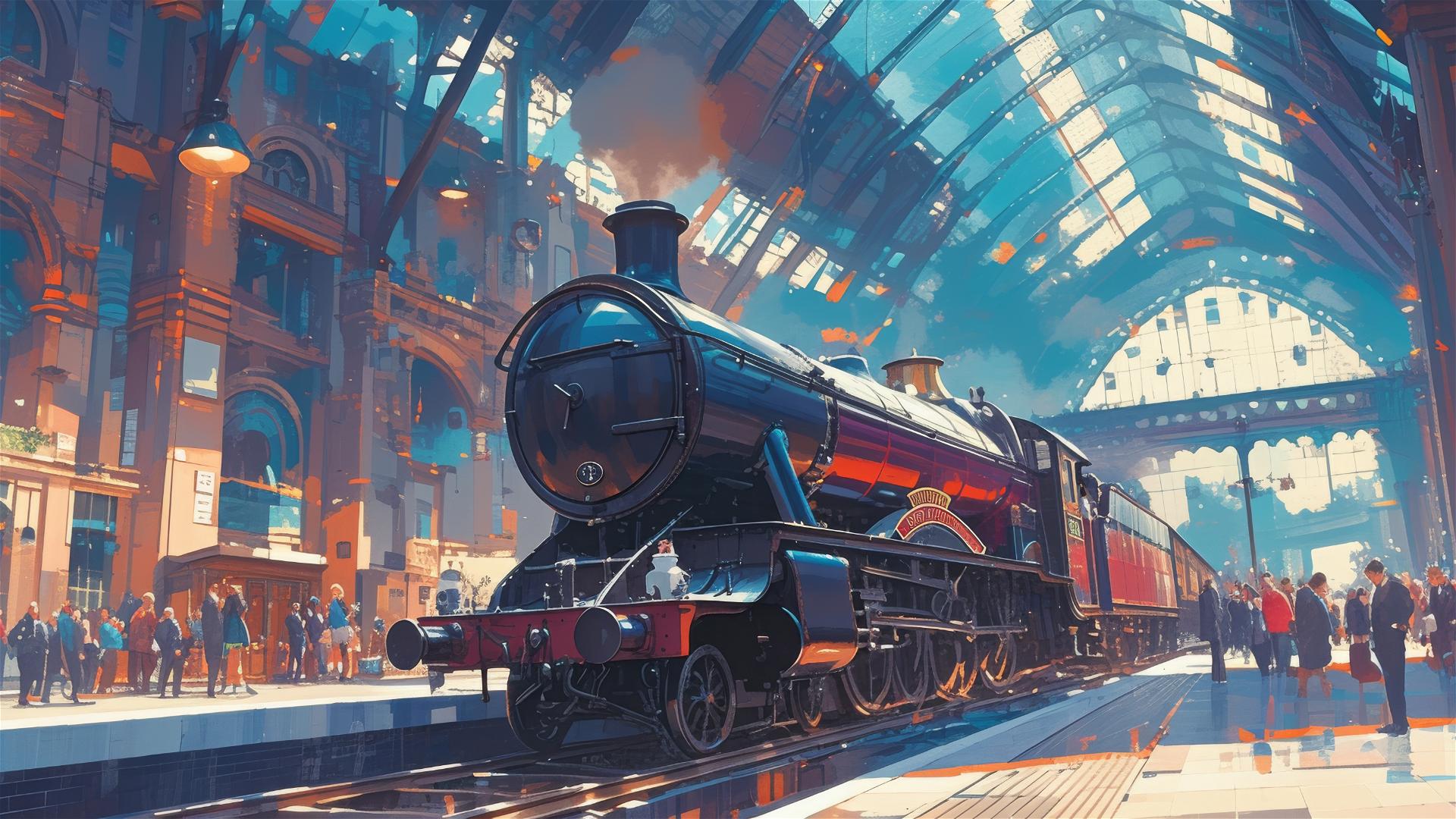 Artistic illustration of King's Cross railway station from Harry Potter