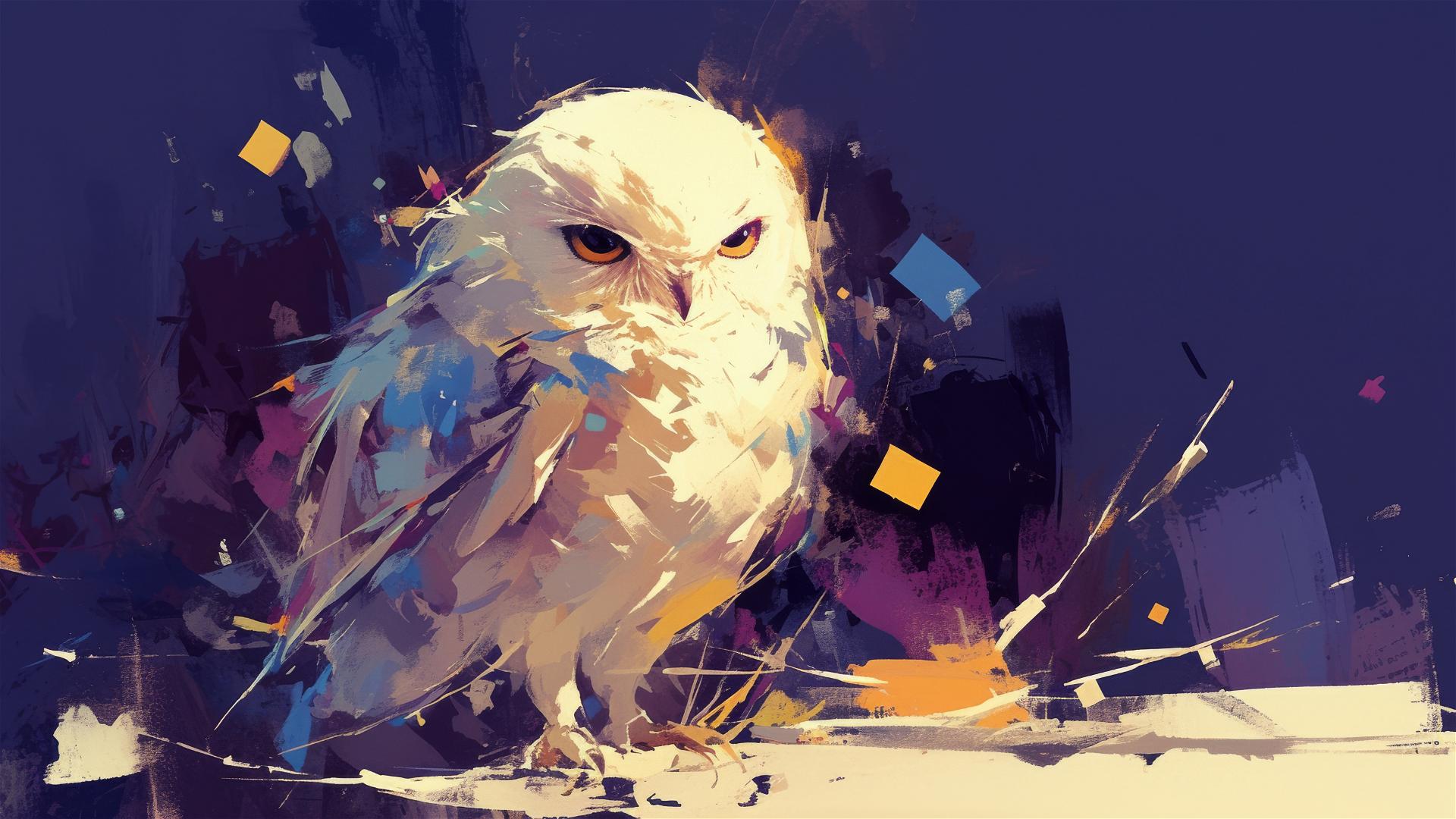 Hedwig the owl illustration with dark background and spotlight