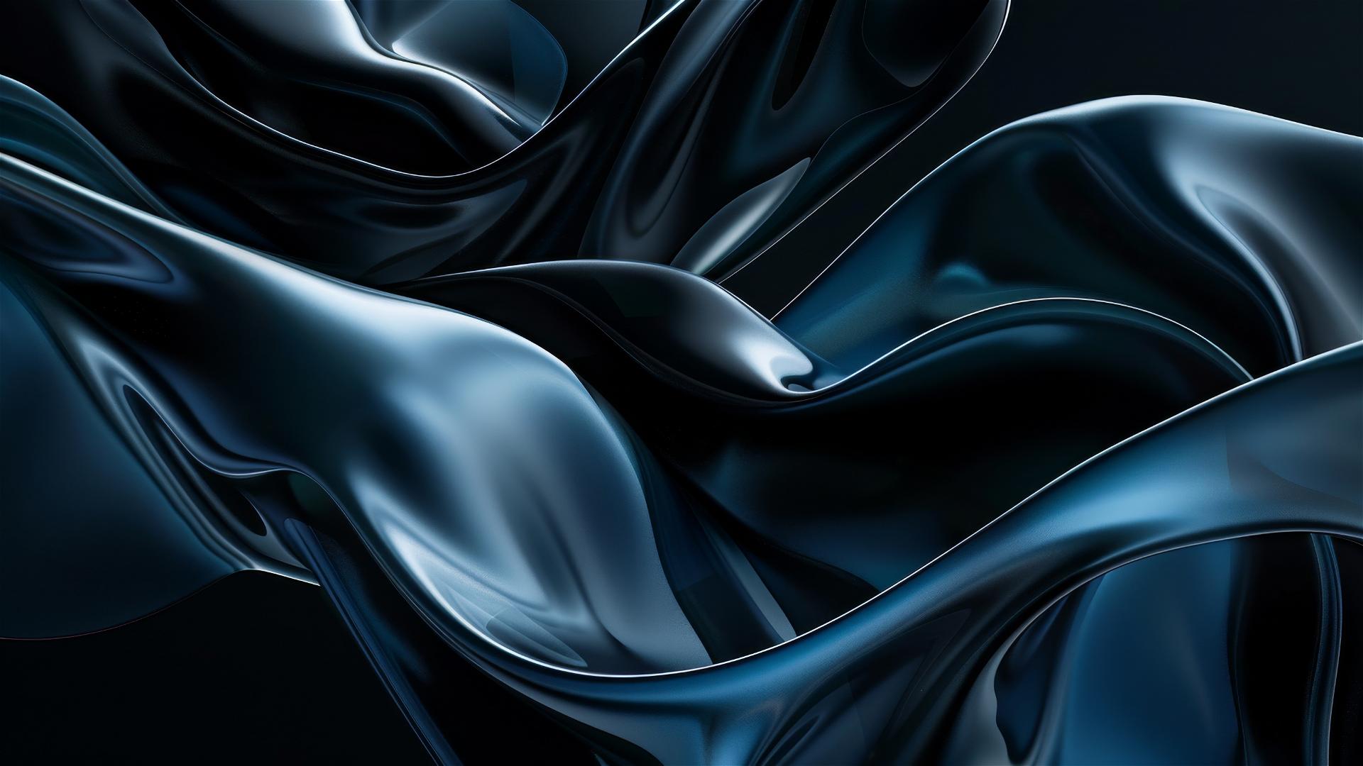 Elegant black and azure flowing shapes on iPhone screen