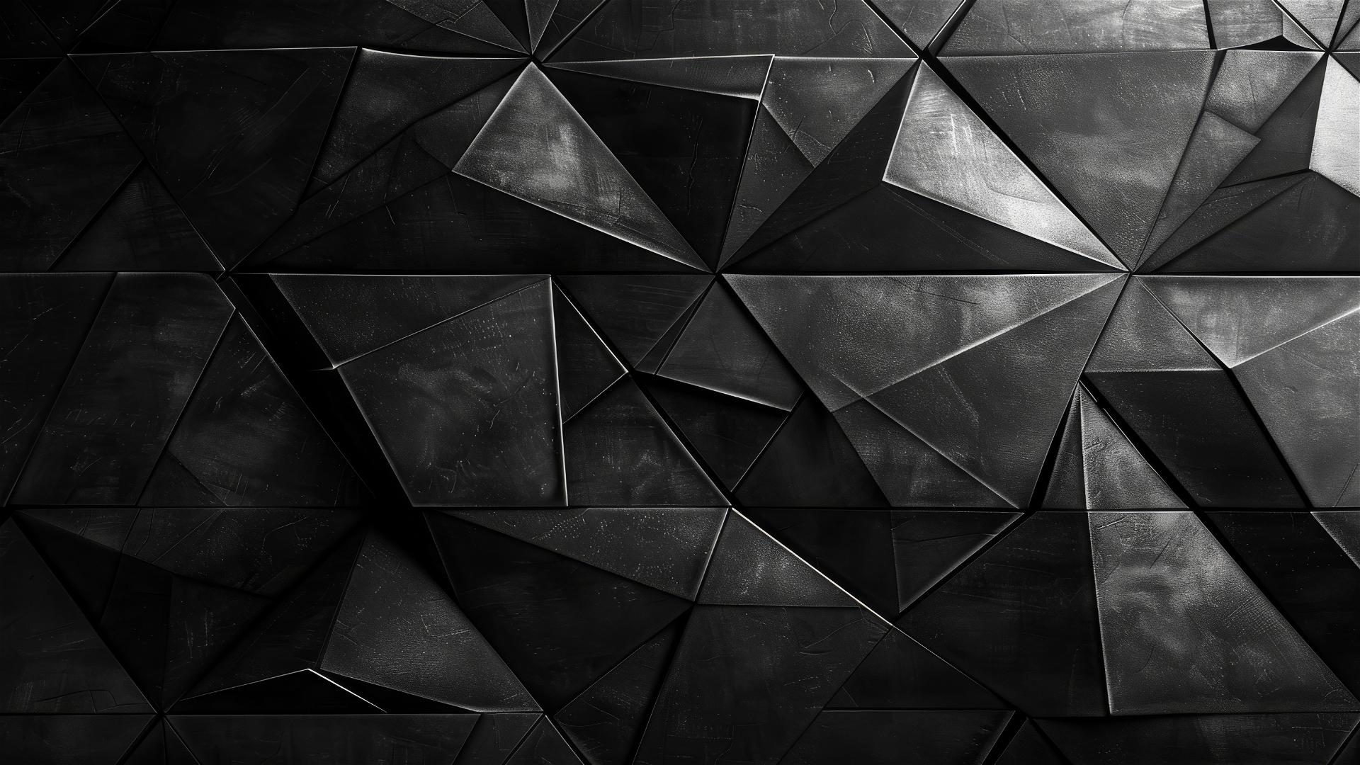 Monochrome abstract pattern with symmetrical parallelogram tiles and lower right lighting.