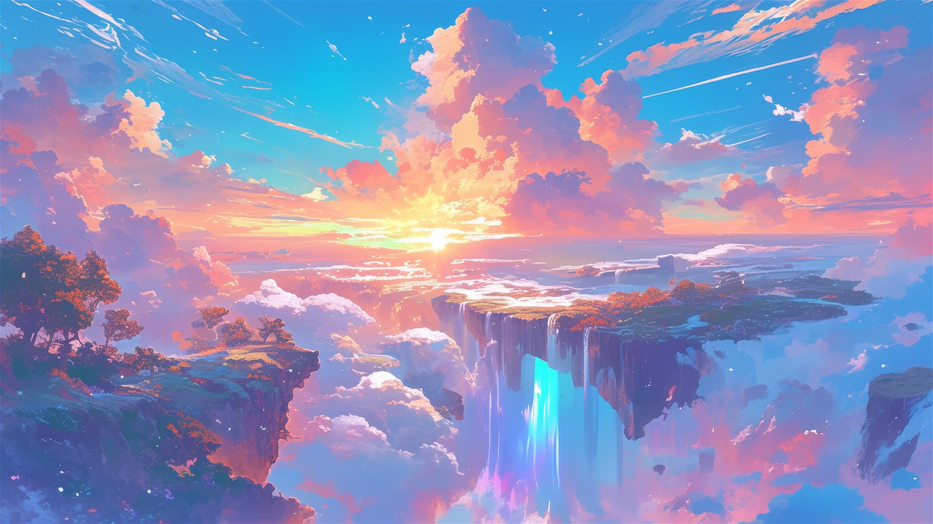 Color-shifting cloud islands in a luminous archipelago