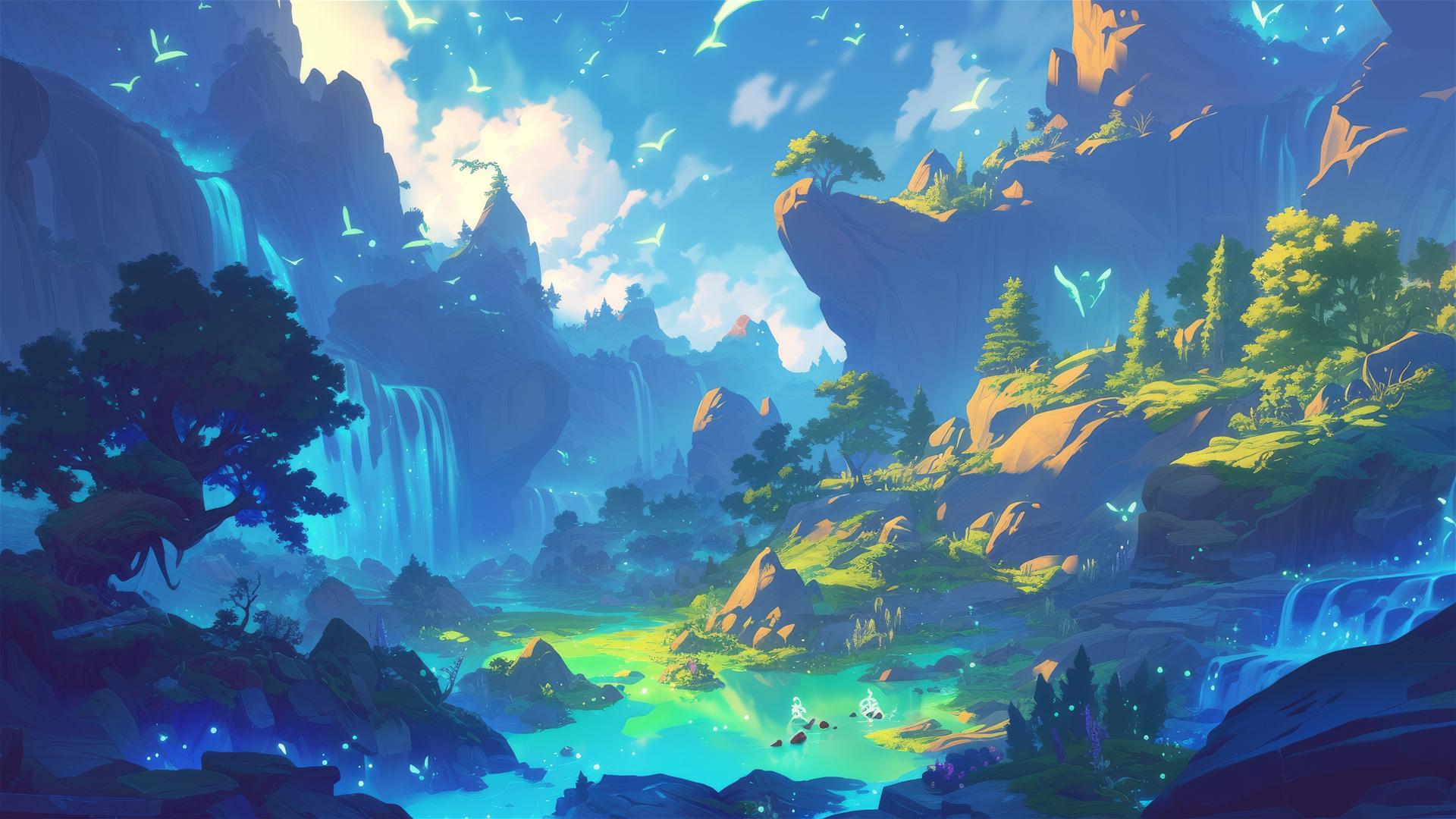 Phosphorescent nightglow valleys with natural light map