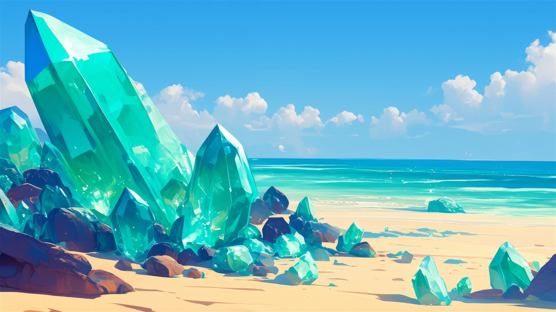 Quartz crystal beach sparkling under sunlight