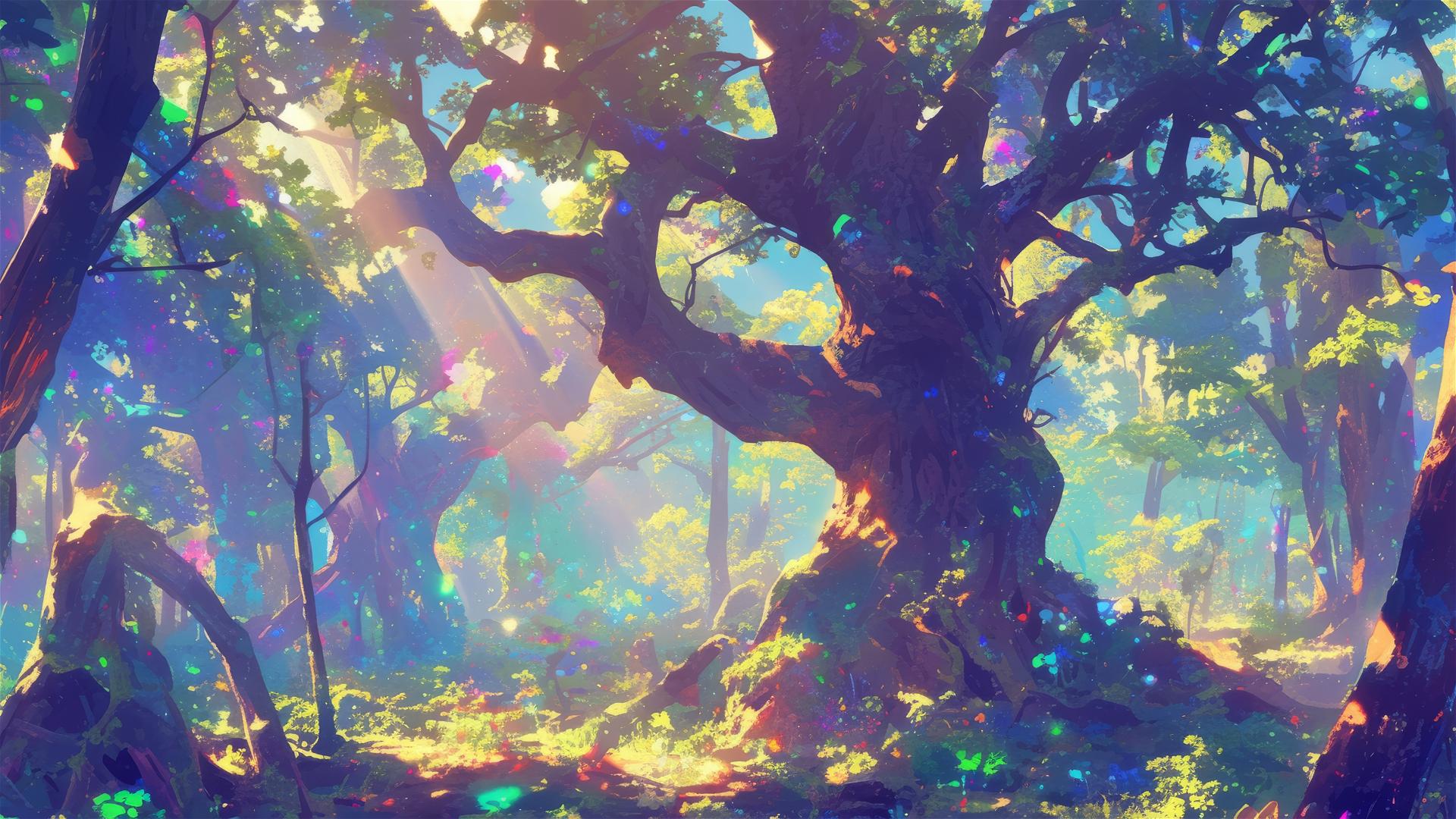 Multicolored shadows in translucent-leaf forest