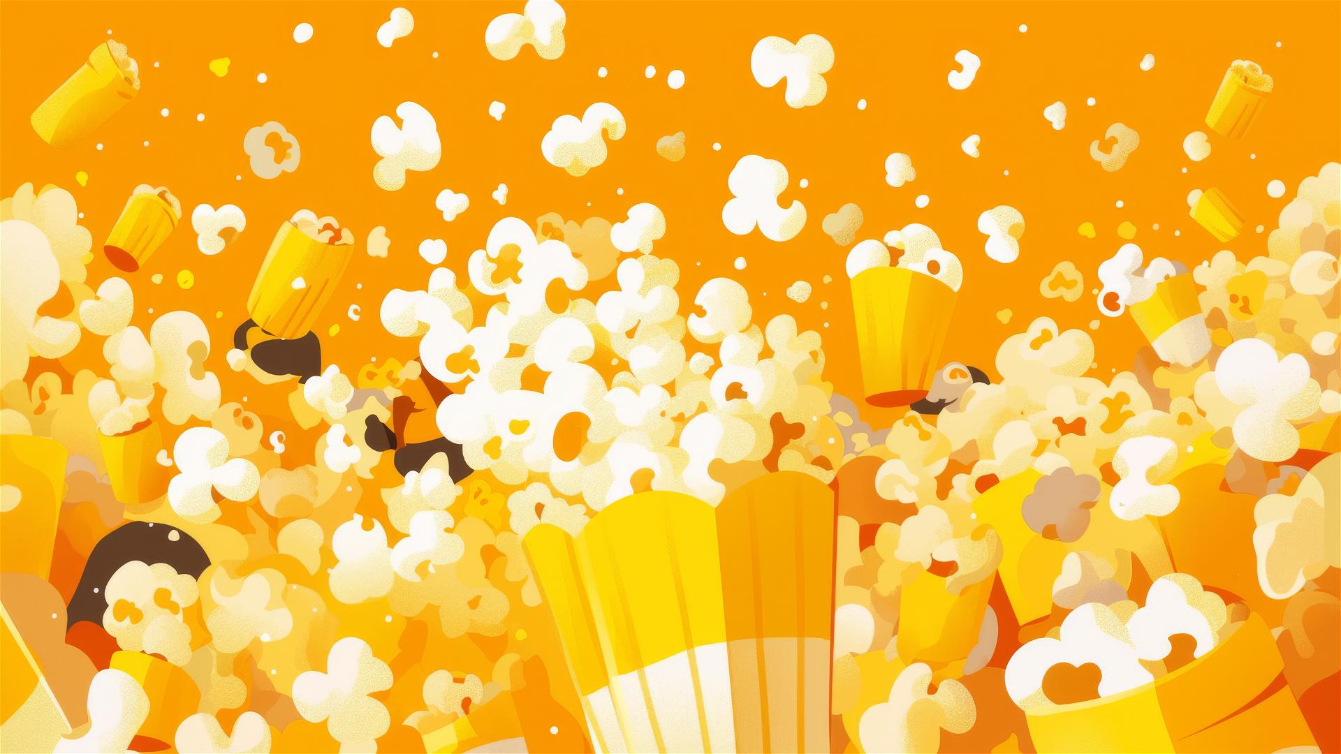 Flat design of an iconographic popcorn background in bold white and yellow colors