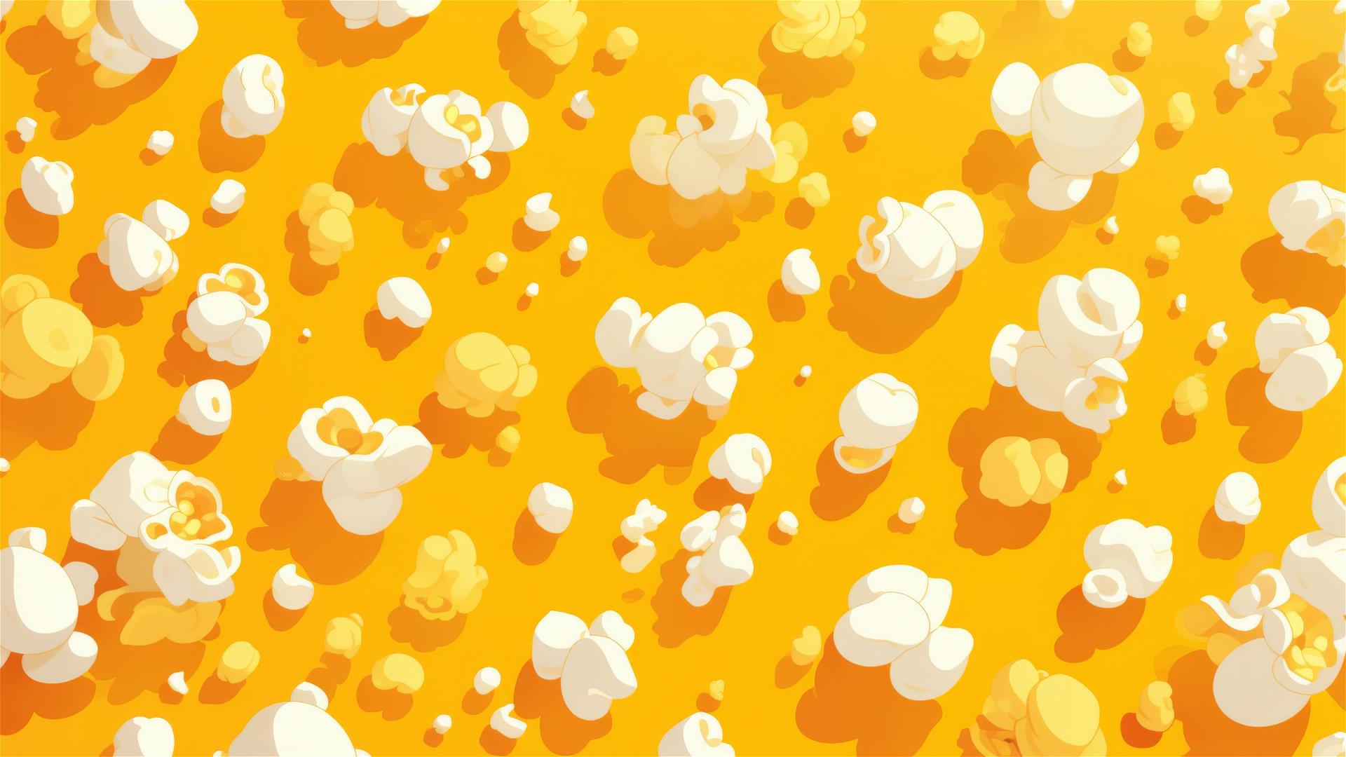 Flat design iconographic popcorn background in white and yellow