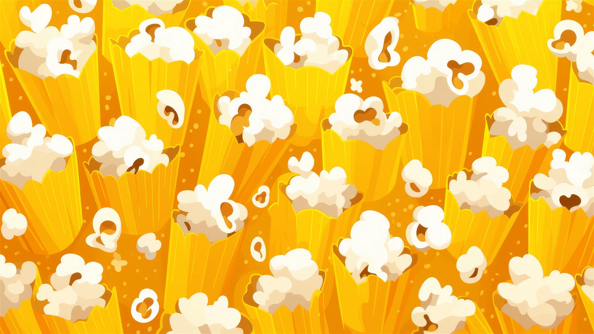Iconographic flat design background of popcorn in white and yellow.
