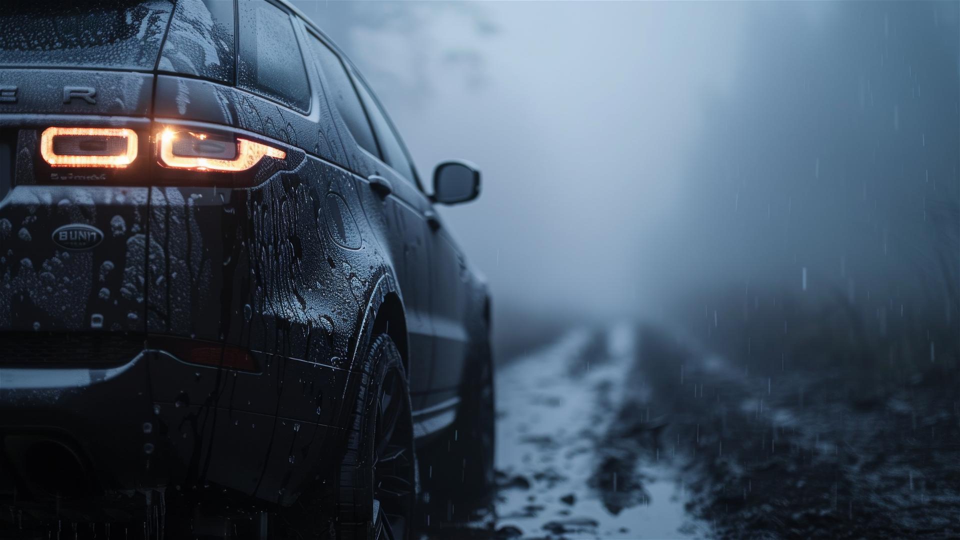 Land Rover Discovery Sport in dim gothic lighting with fog
