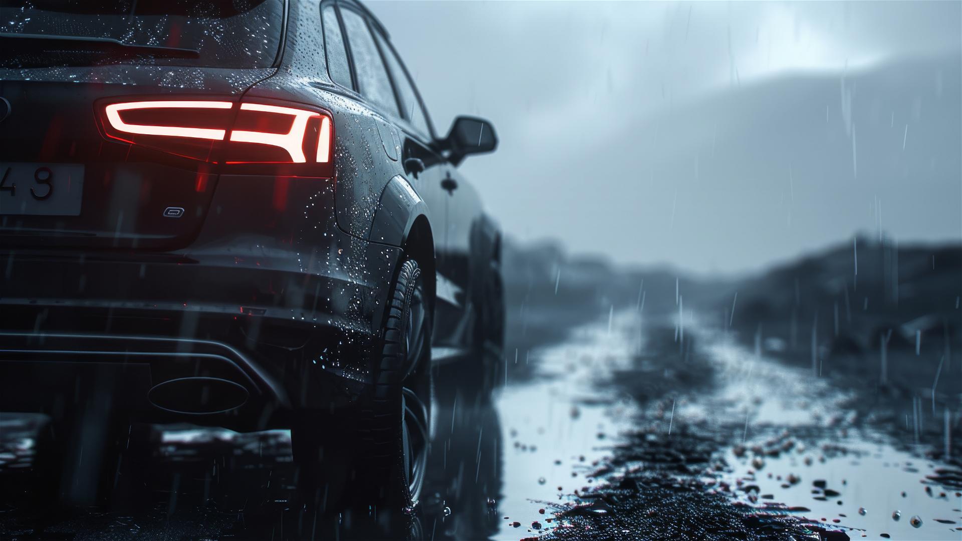 A closeup of an Audi Q3 in dim, gothic gloomy lighting with a foggy, photorealistic effect