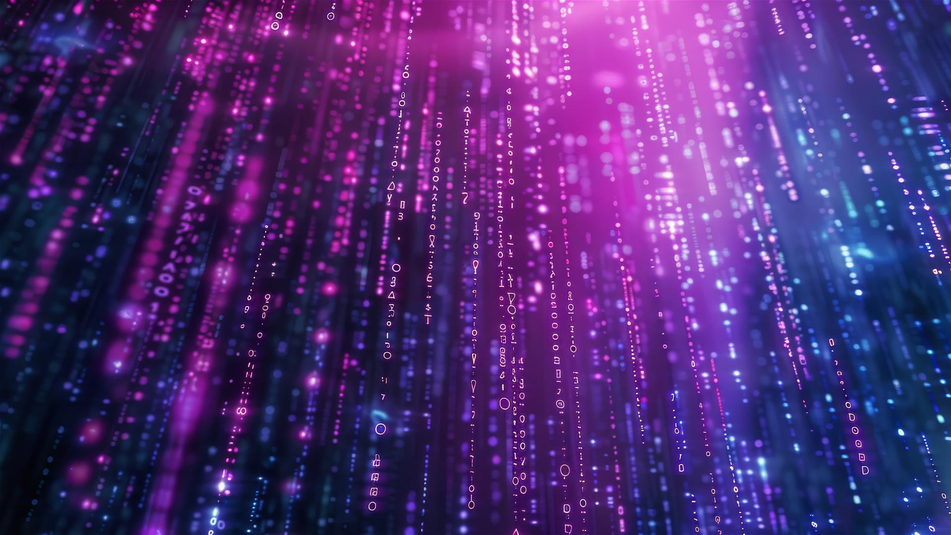 Matrix-style number stream wallpaper in purple to blue gradient