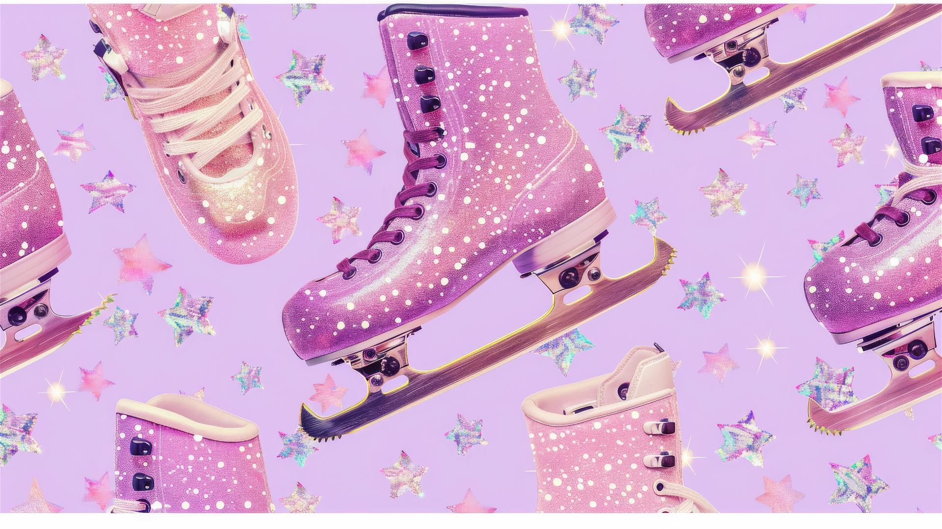 Ice skates pattern with vivid glitter colors on transparent background